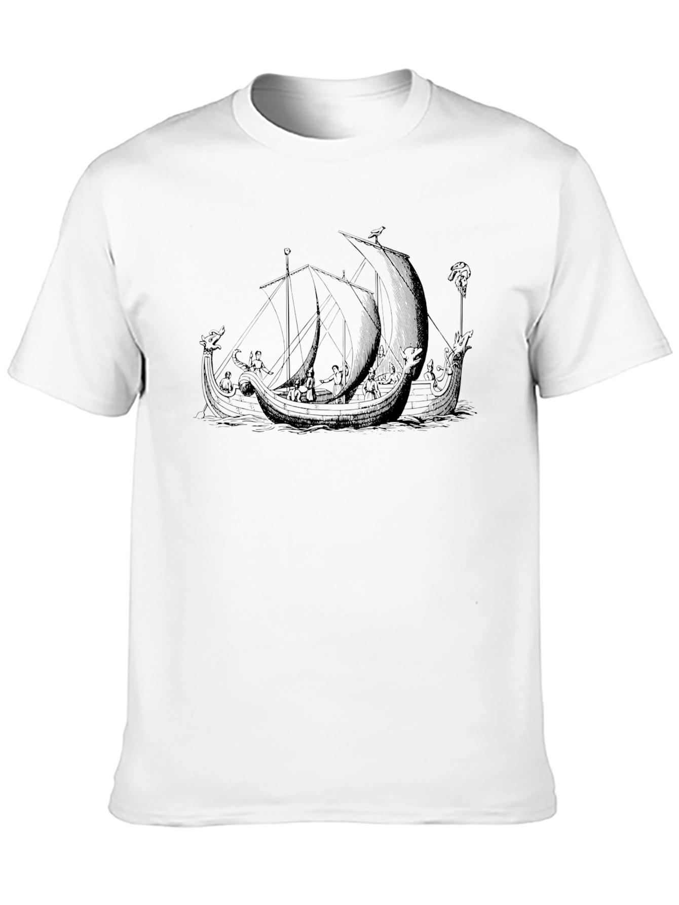 Black T-Shirt with Viking Ship Graphic