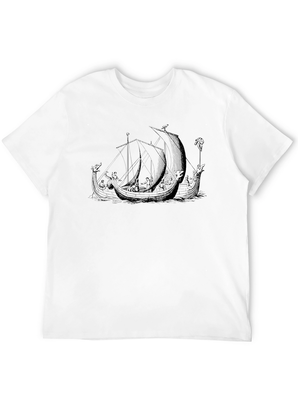Black T-Shirt with Viking Ship Graphic