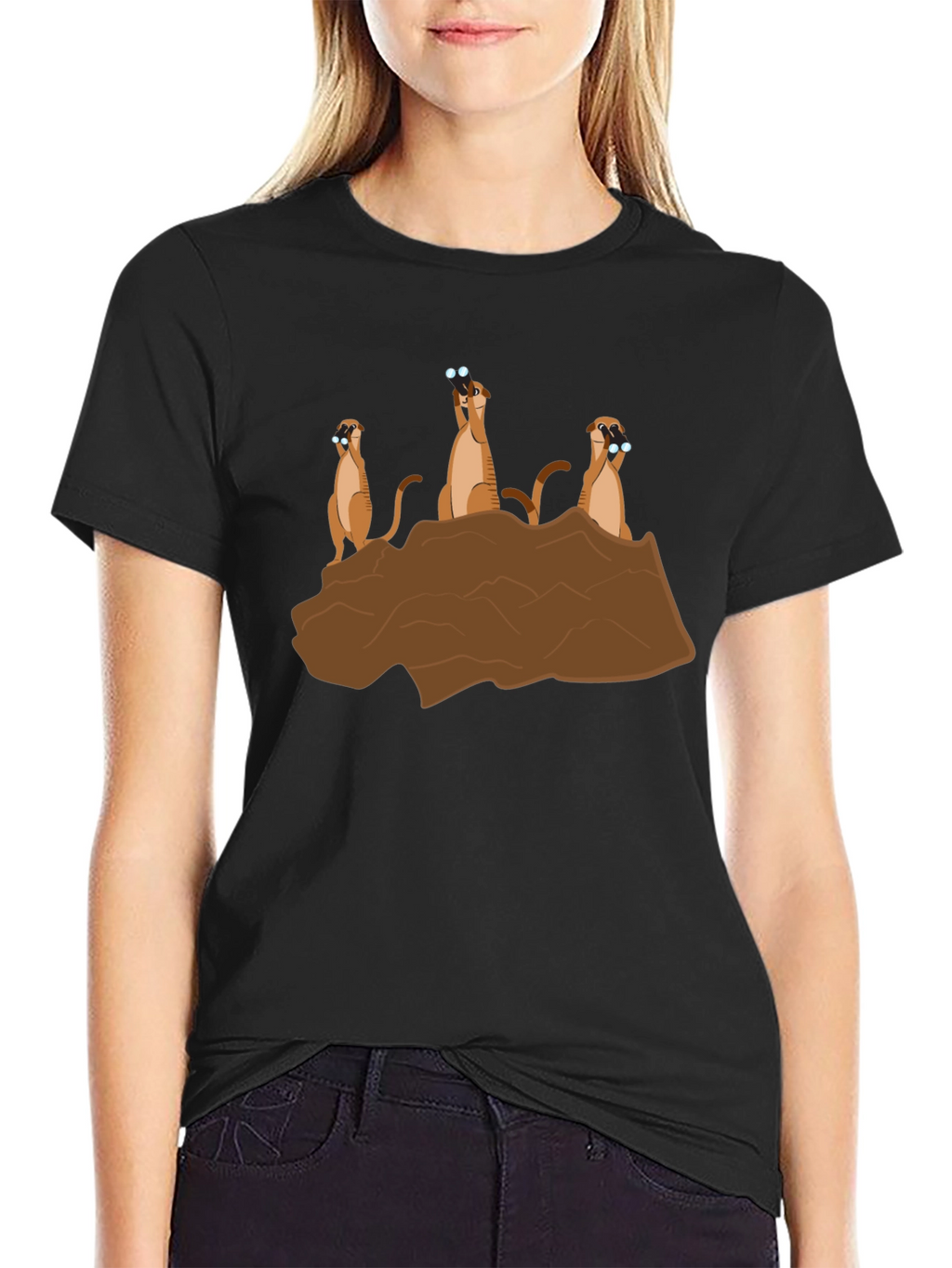 Meerkat Binoculars Graphic T-Shirt - Black Cotton Tee