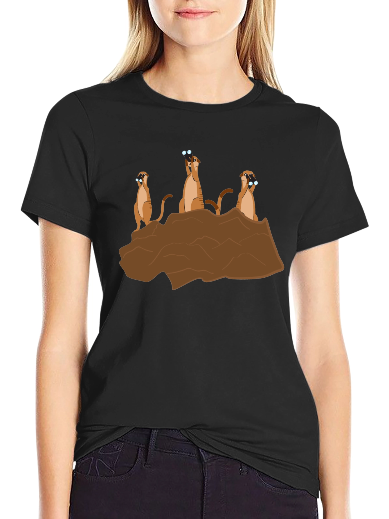 Meerkat Binoculars Graphic T-Shirt - Black Cotton Tee