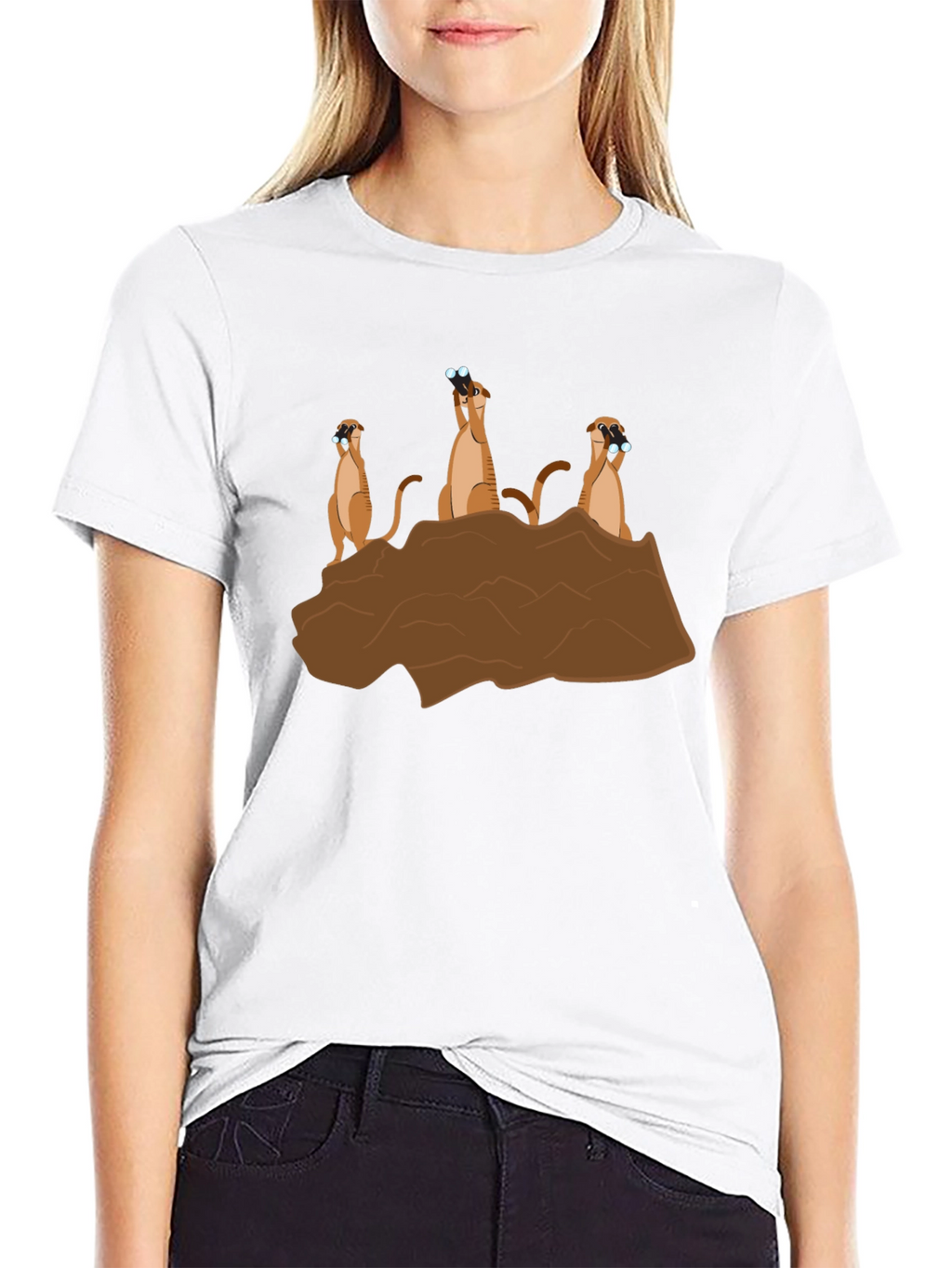 Meerkat Binoculars Graphic T-Shirt - Black Cotton Tee