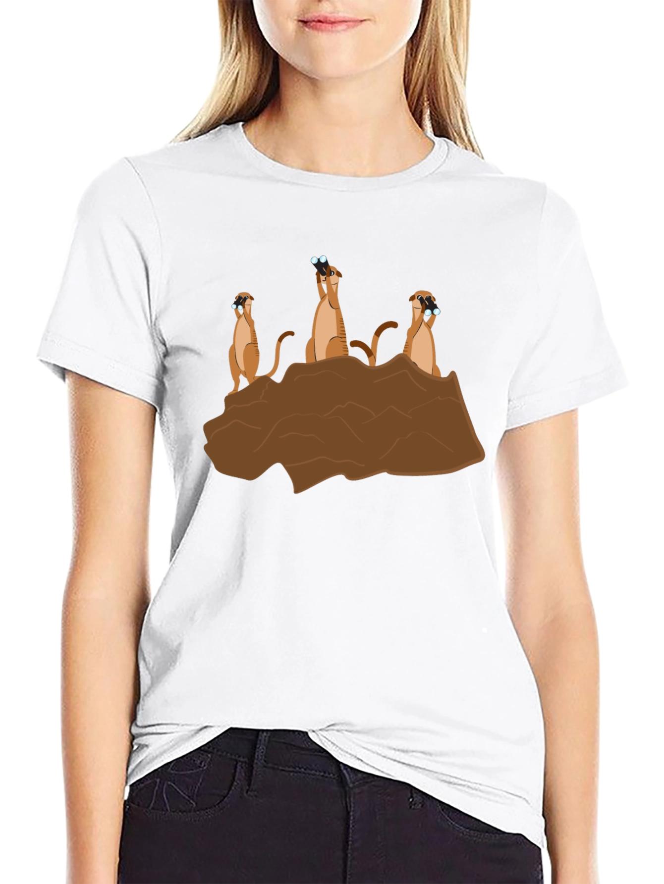 Meerkat Binoculars Graphic T-Shirt - Black Cotton Tee