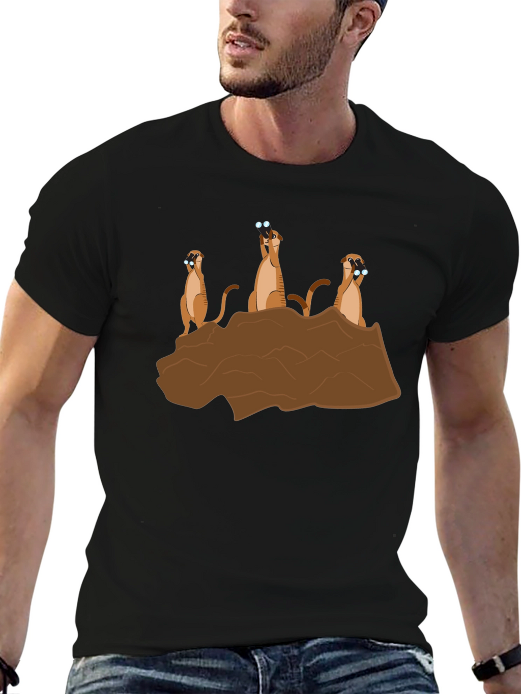 Meerkat Binoculars Graphic T-Shirt - Black Cotton Tee