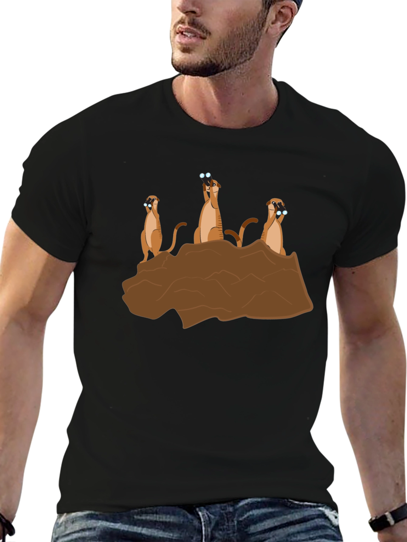 Meerkat Binoculars Graphic T-Shirt - Black Cotton Tee