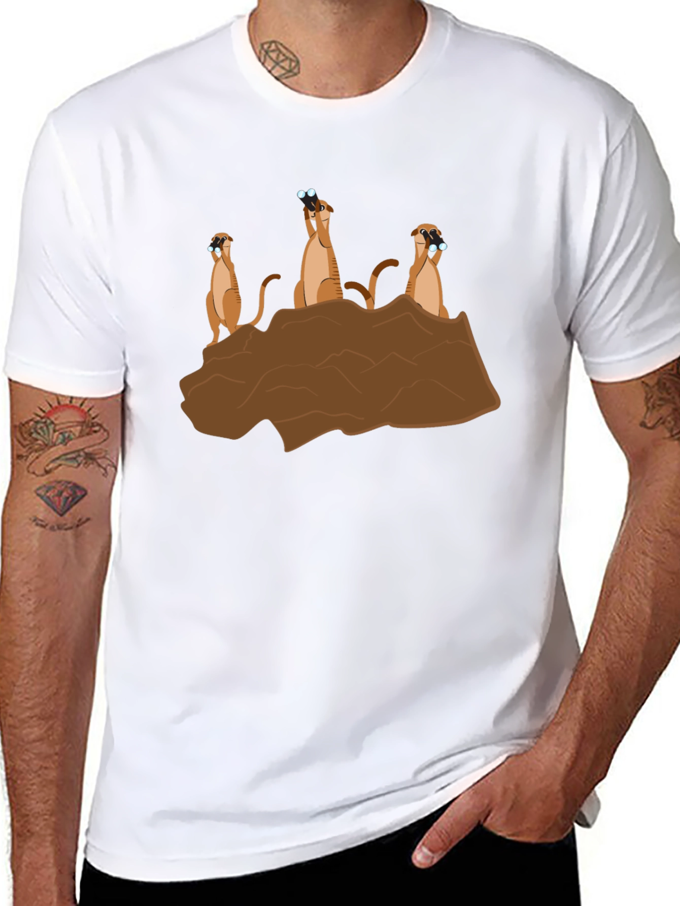 Meerkat Binoculars Graphic T-Shirt - Black Cotton Tee