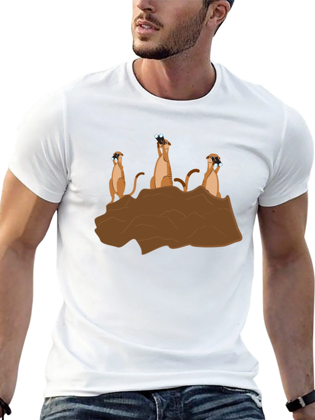 Meerkat Binoculars Graphic T-Shirt - Black Cotton Tee