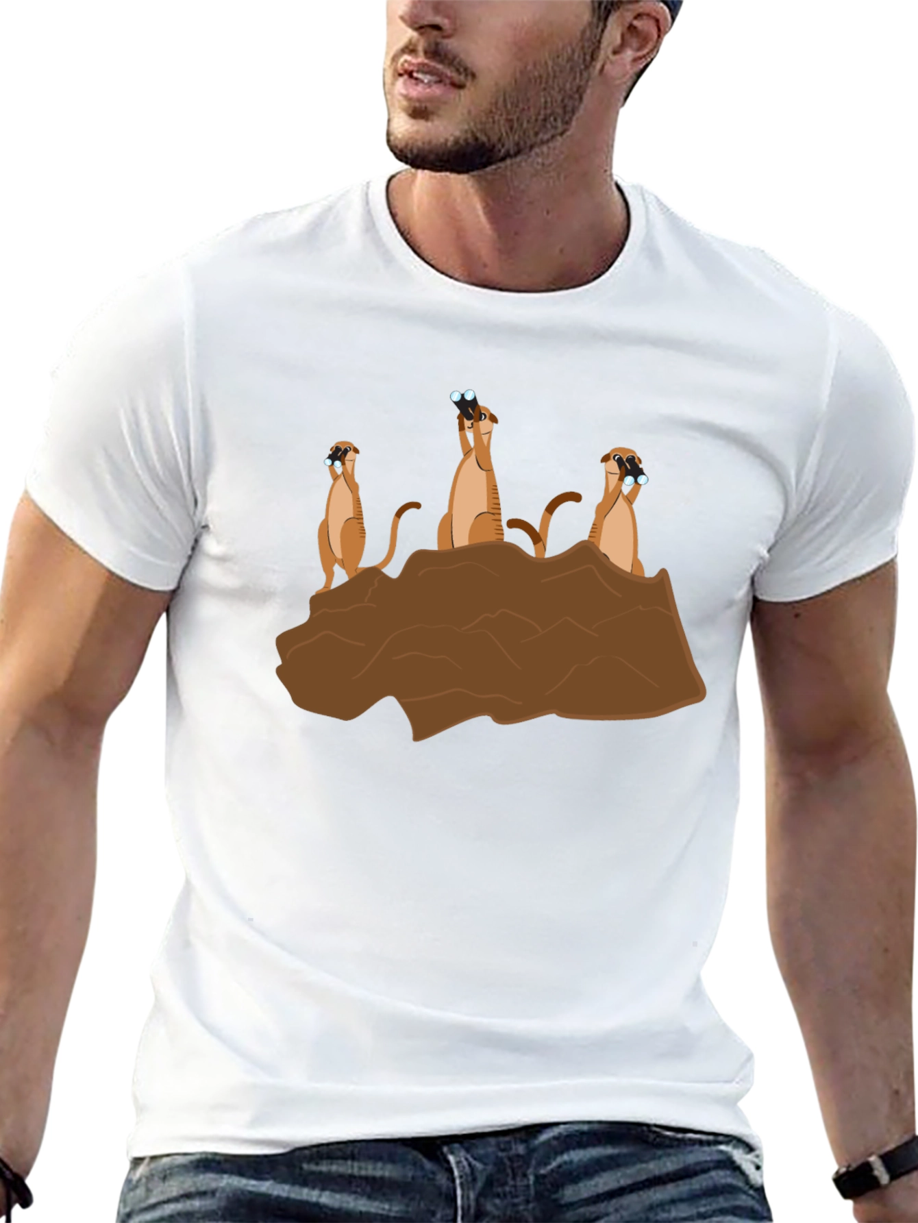 Meerkat Binoculars Graphic T-Shirt - Black Cotton Tee