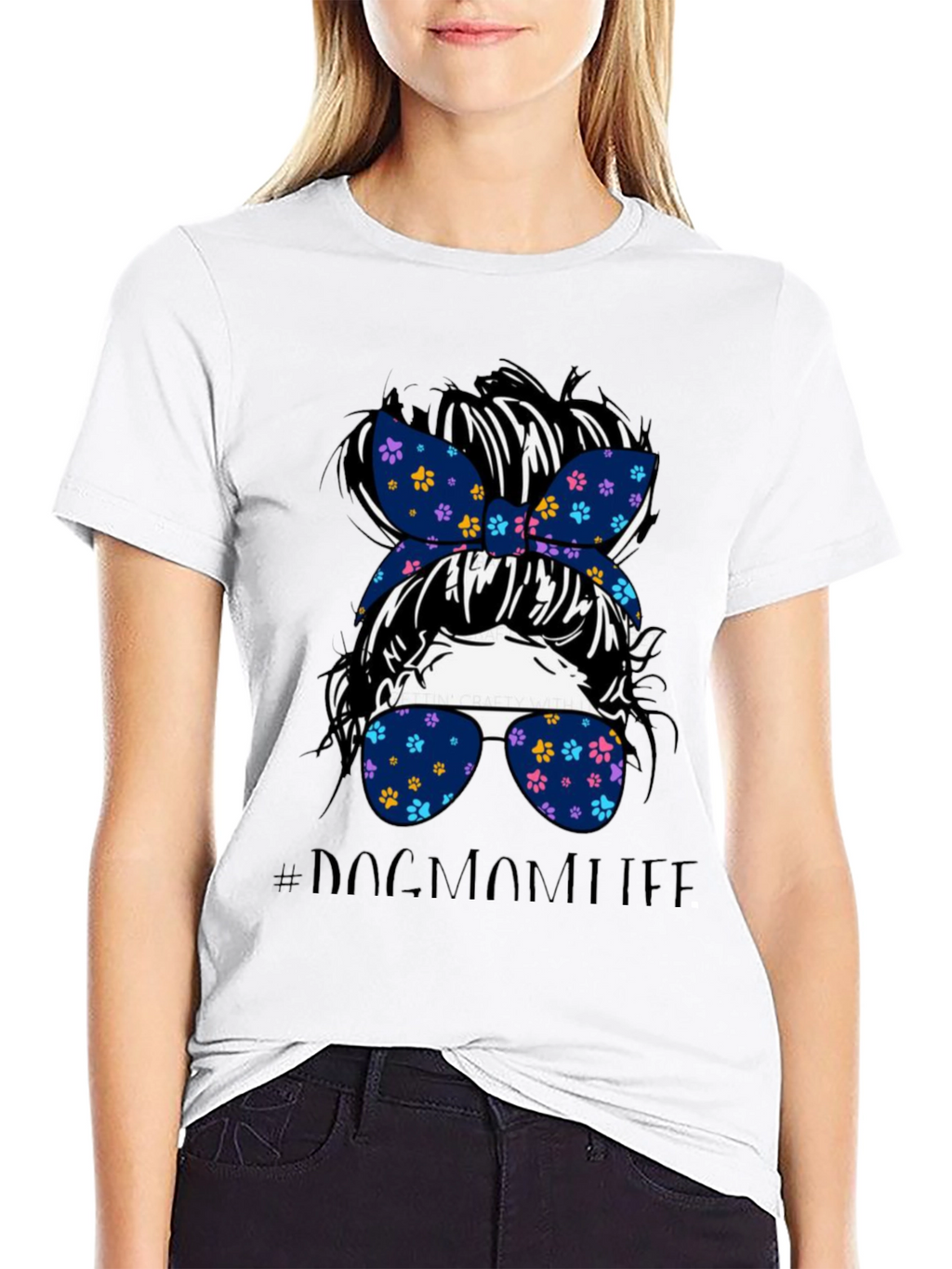 Dog Mom Life Messy Bun Graphic Tee