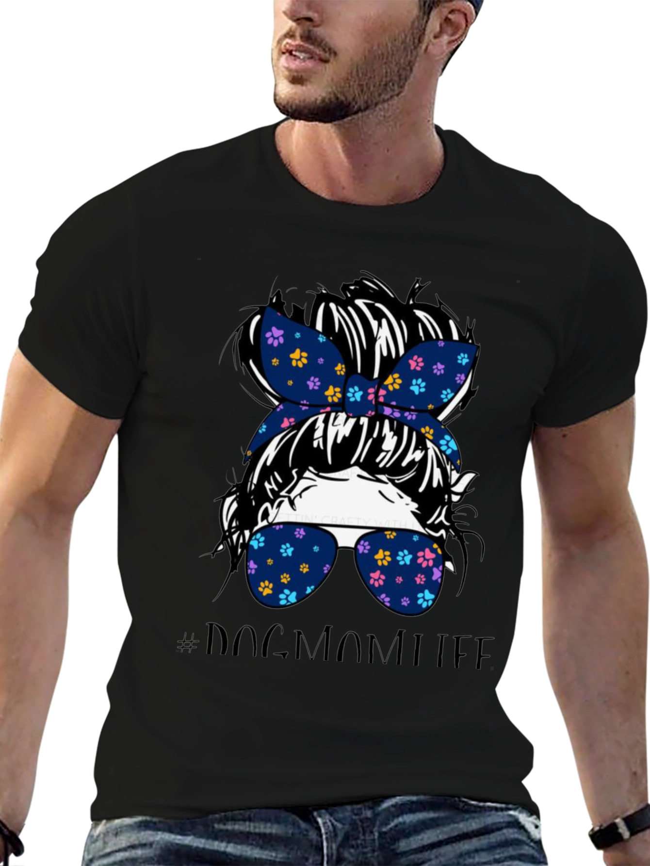 Dog Mom Life Messy Bun Graphic Tee