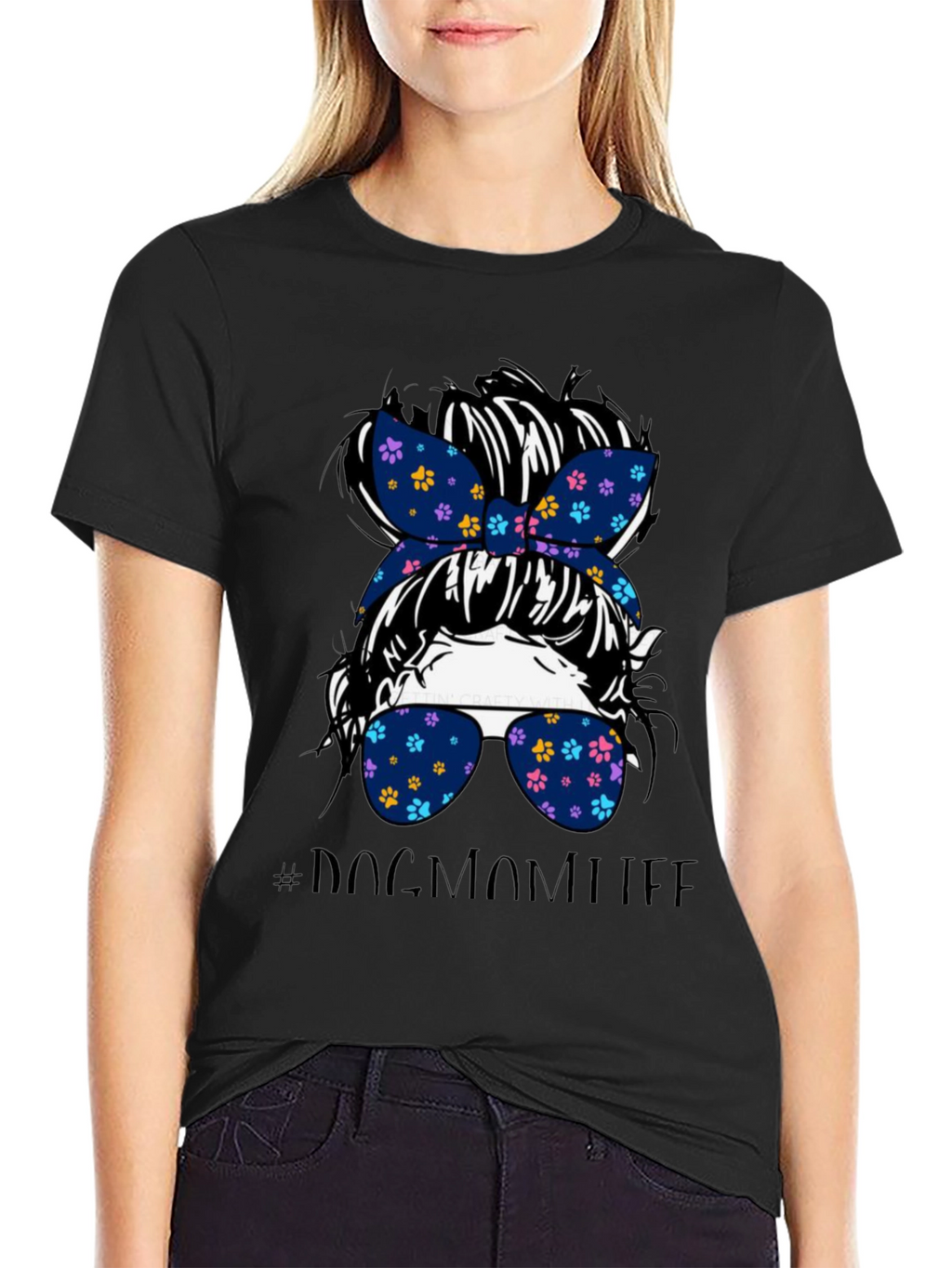 Dog Mom Life Messy Bun Graphic Tee