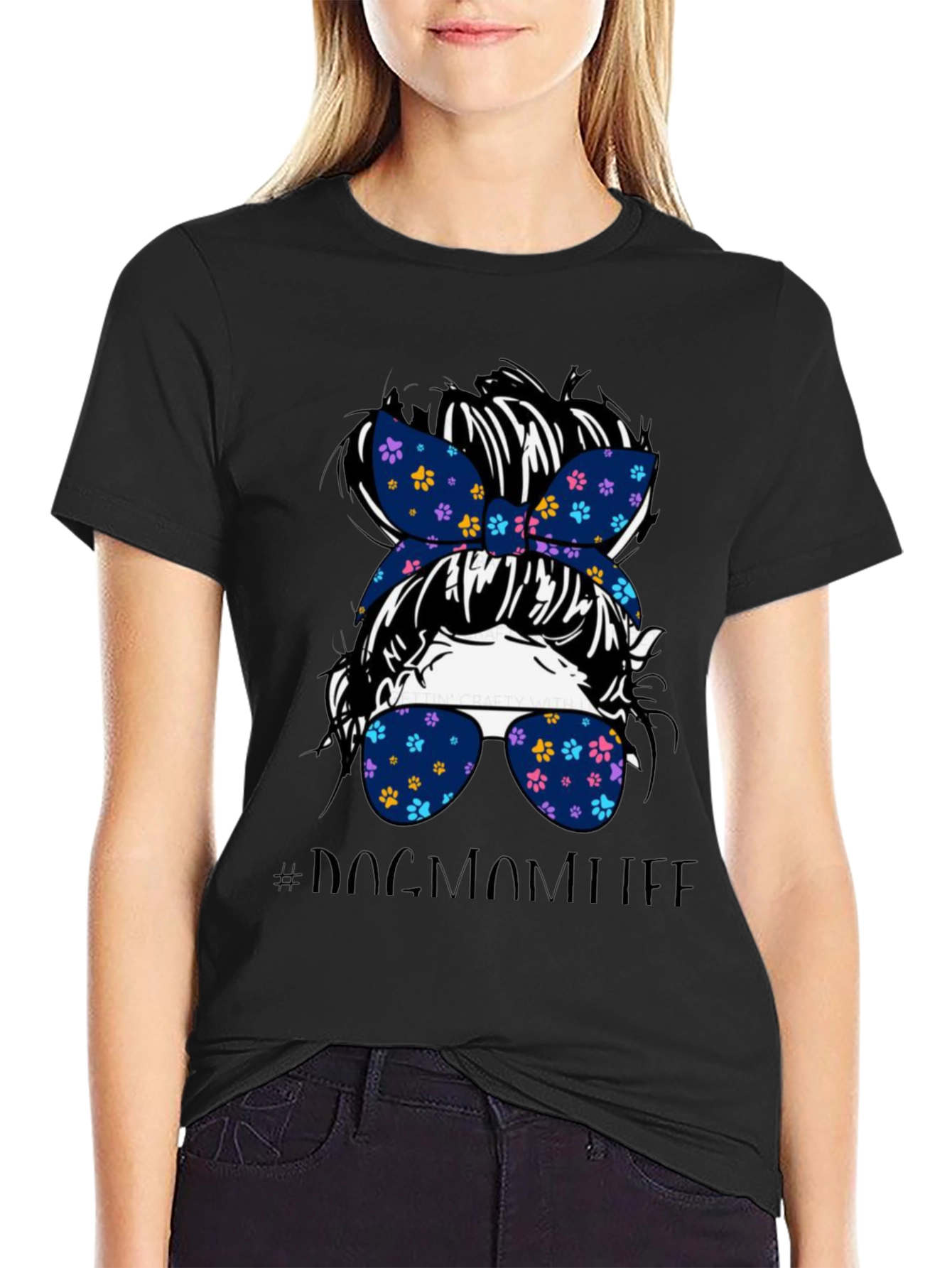 Dog Mom Life Messy Bun Graphic Tee