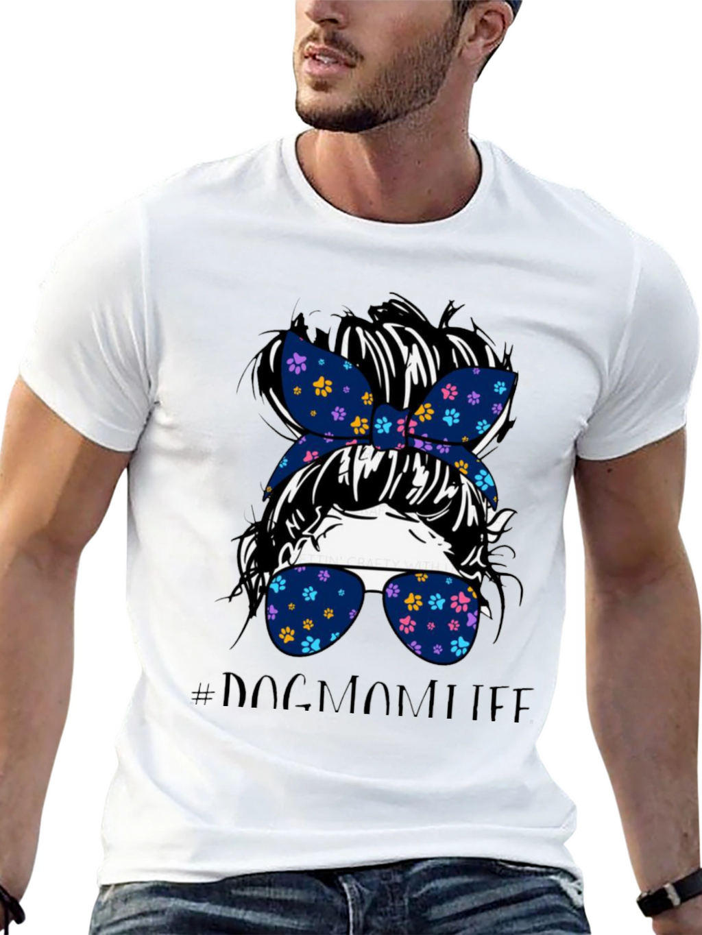 Dog Mom Life Messy Bun Graphic Tee