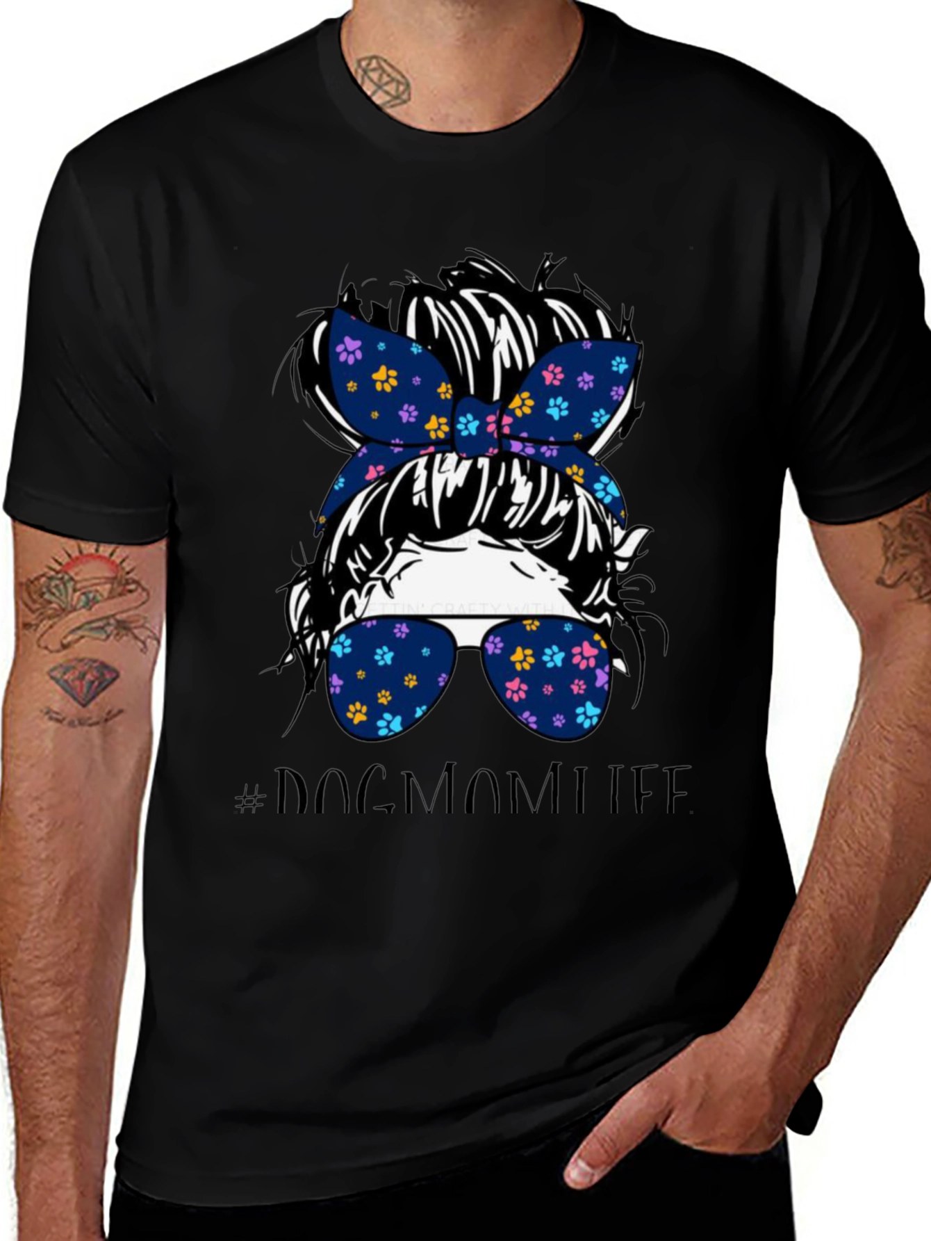 Dog Mom Life Messy Bun Graphic Tee