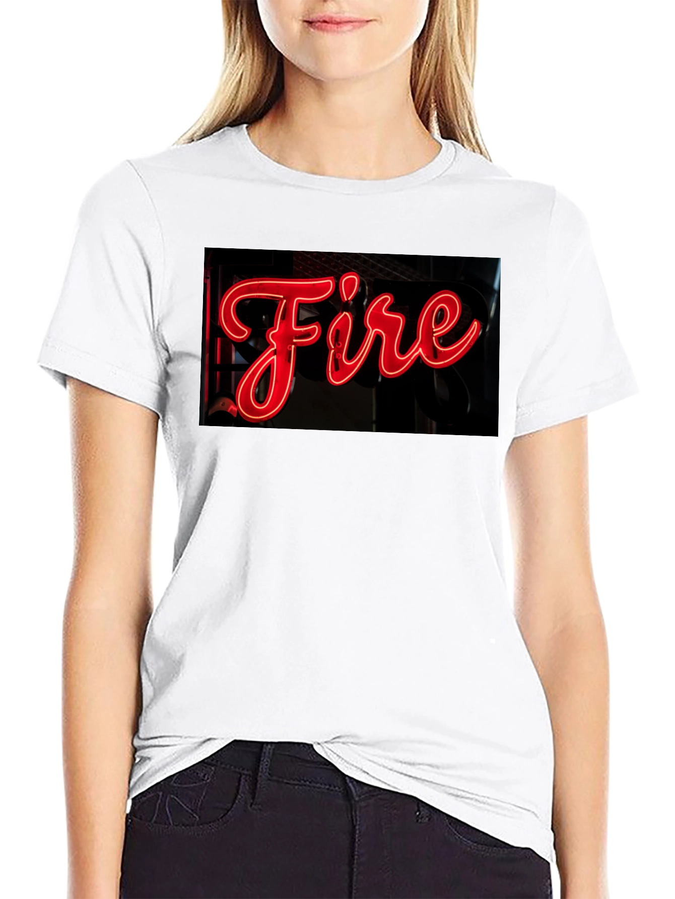 Fiery Graphic Tee - Neon Sign Black T-Shirt