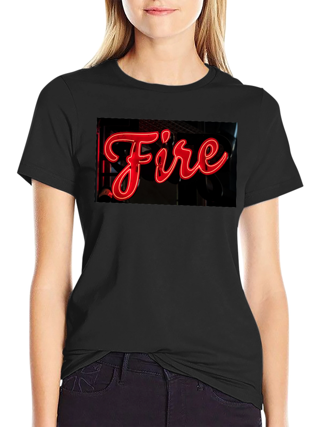 Fiery Graphic Tee - Neon Sign Black T-Shirt