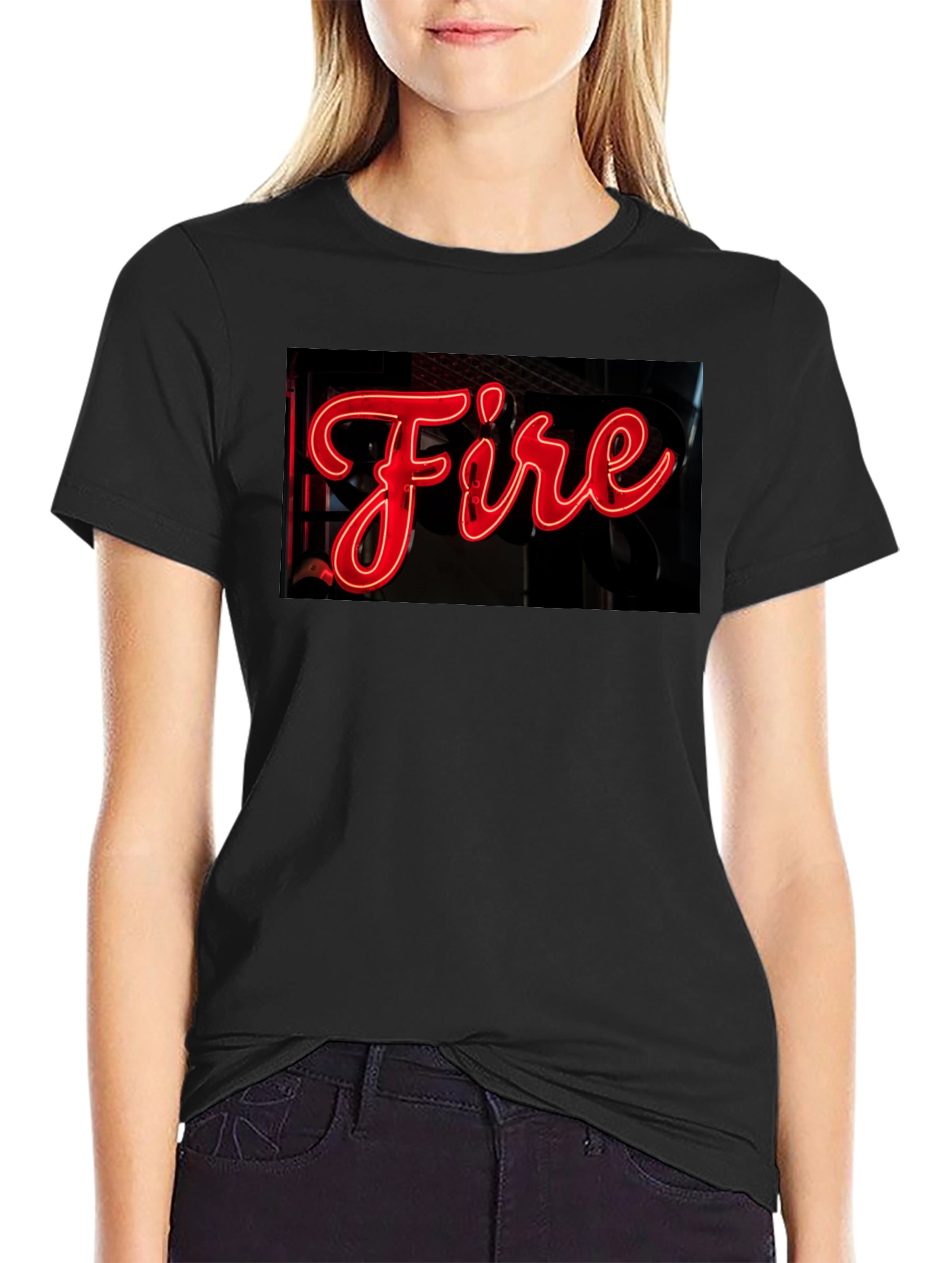 Fiery Graphic Tee - Neon Sign Black T-Shirt