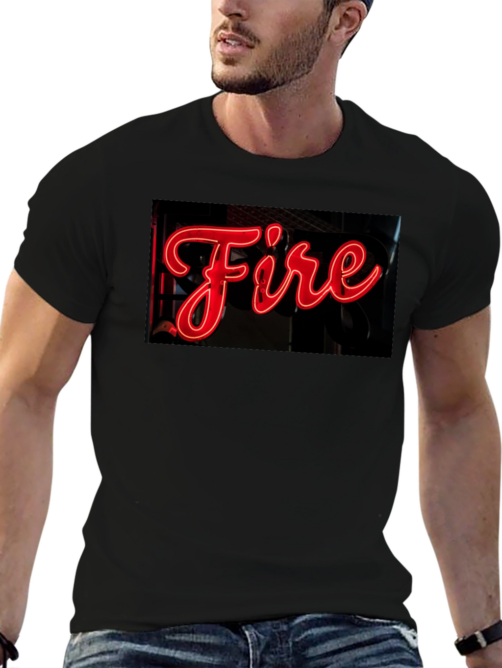 Fiery Graphic Tee - Neon Sign Black T-Shirt