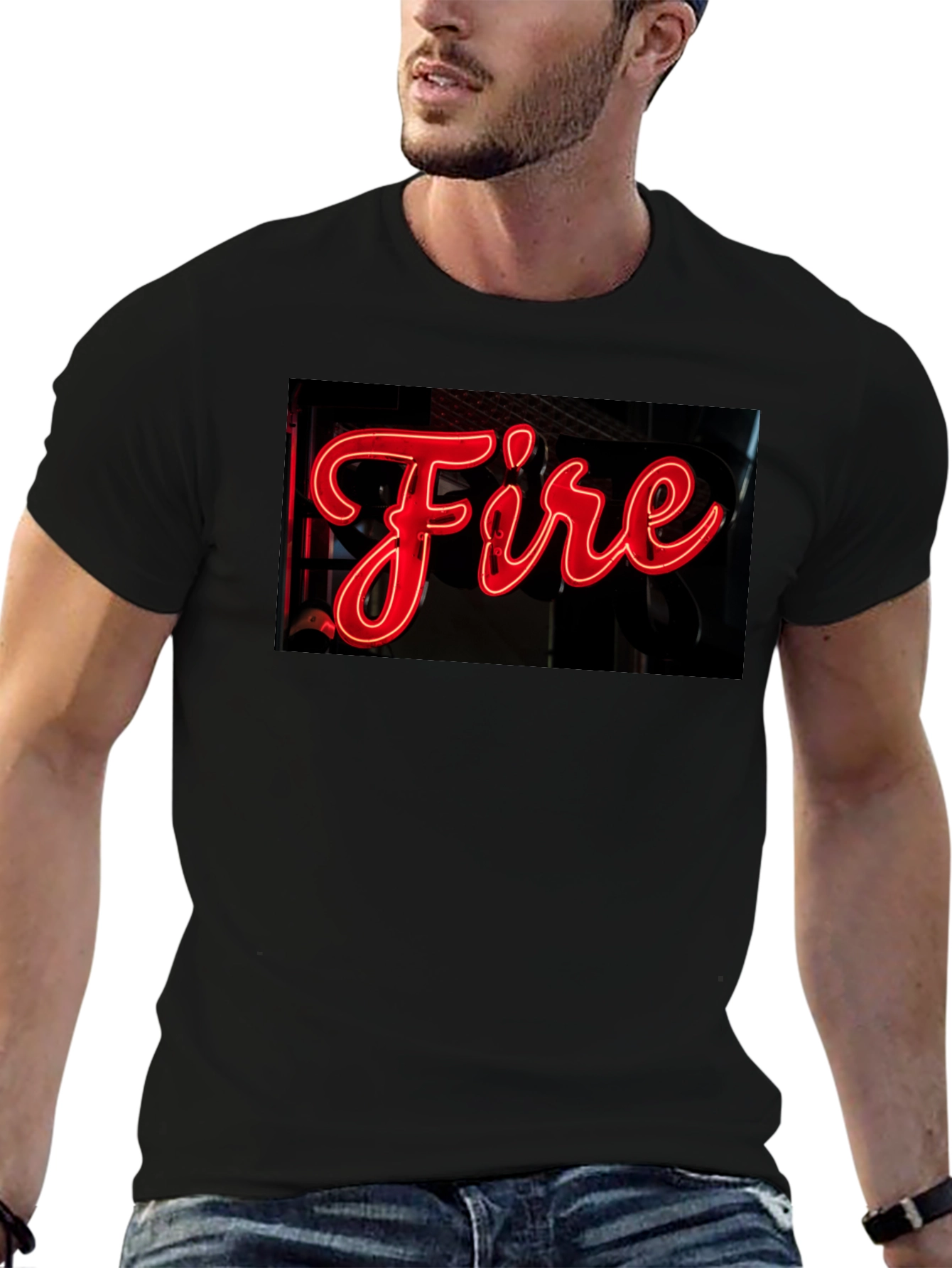Fiery Graphic Tee - Neon Sign Black T-Shirt