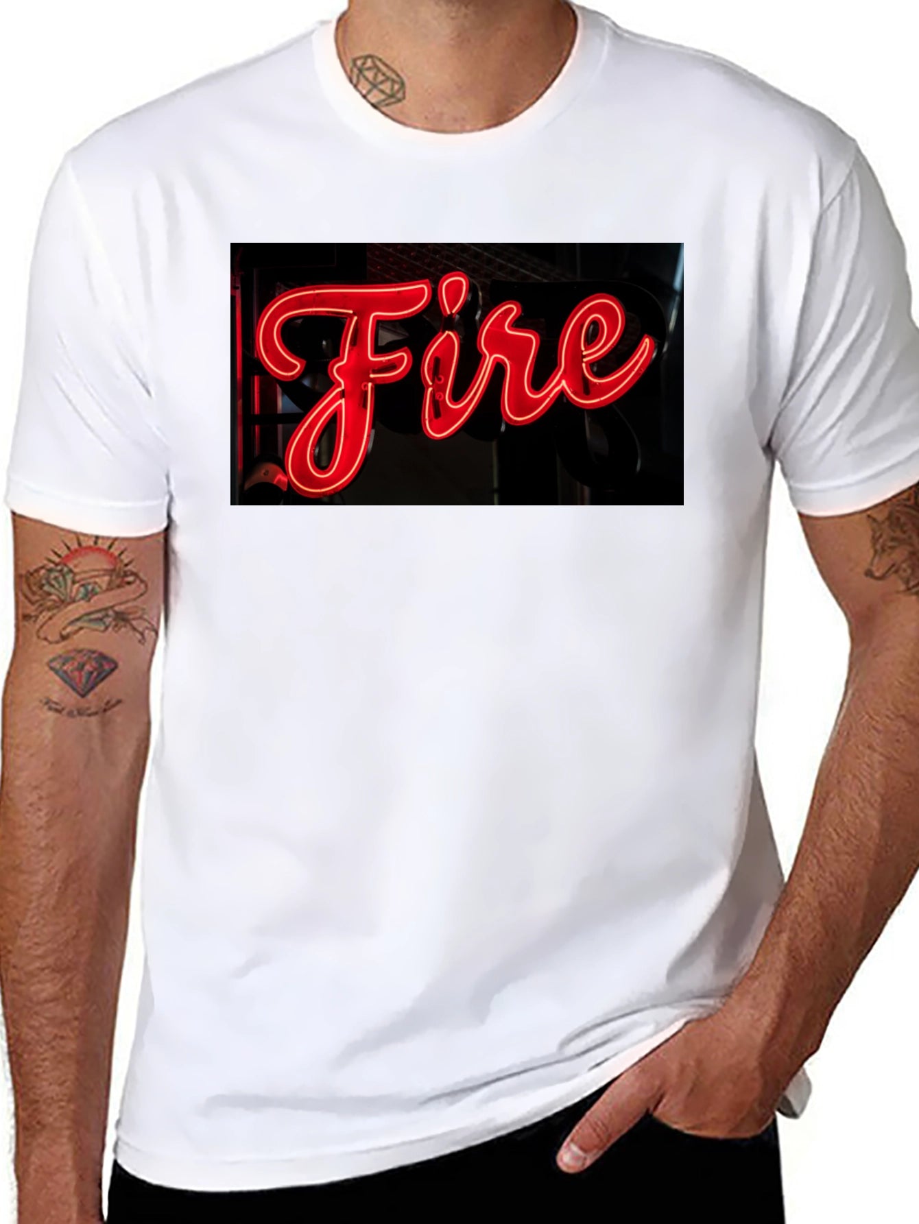 Fiery Graphic Tee - Neon Sign Black T-Shirt