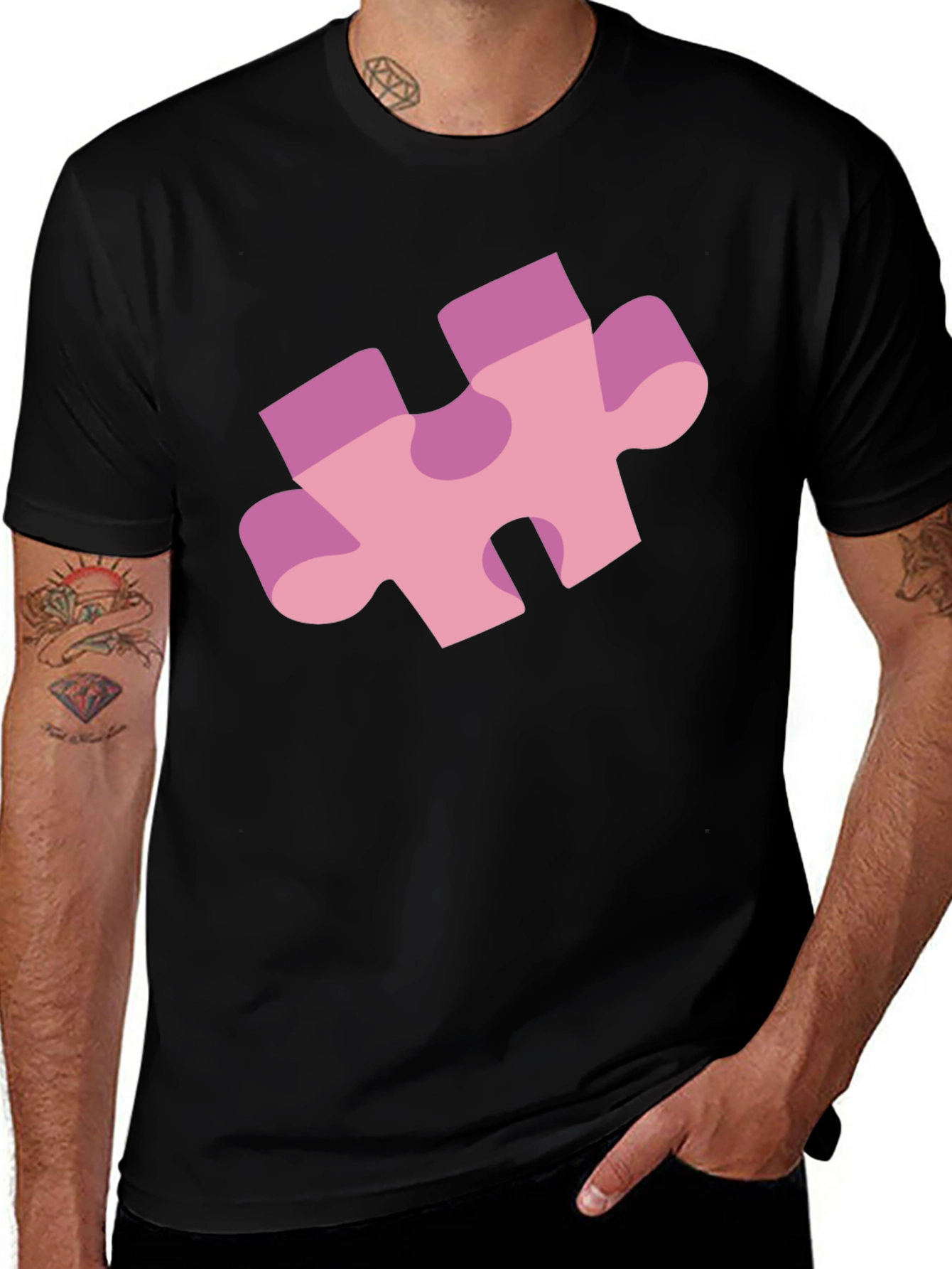 Puzzle Piece Graphic Tee - Black Casual Shirt