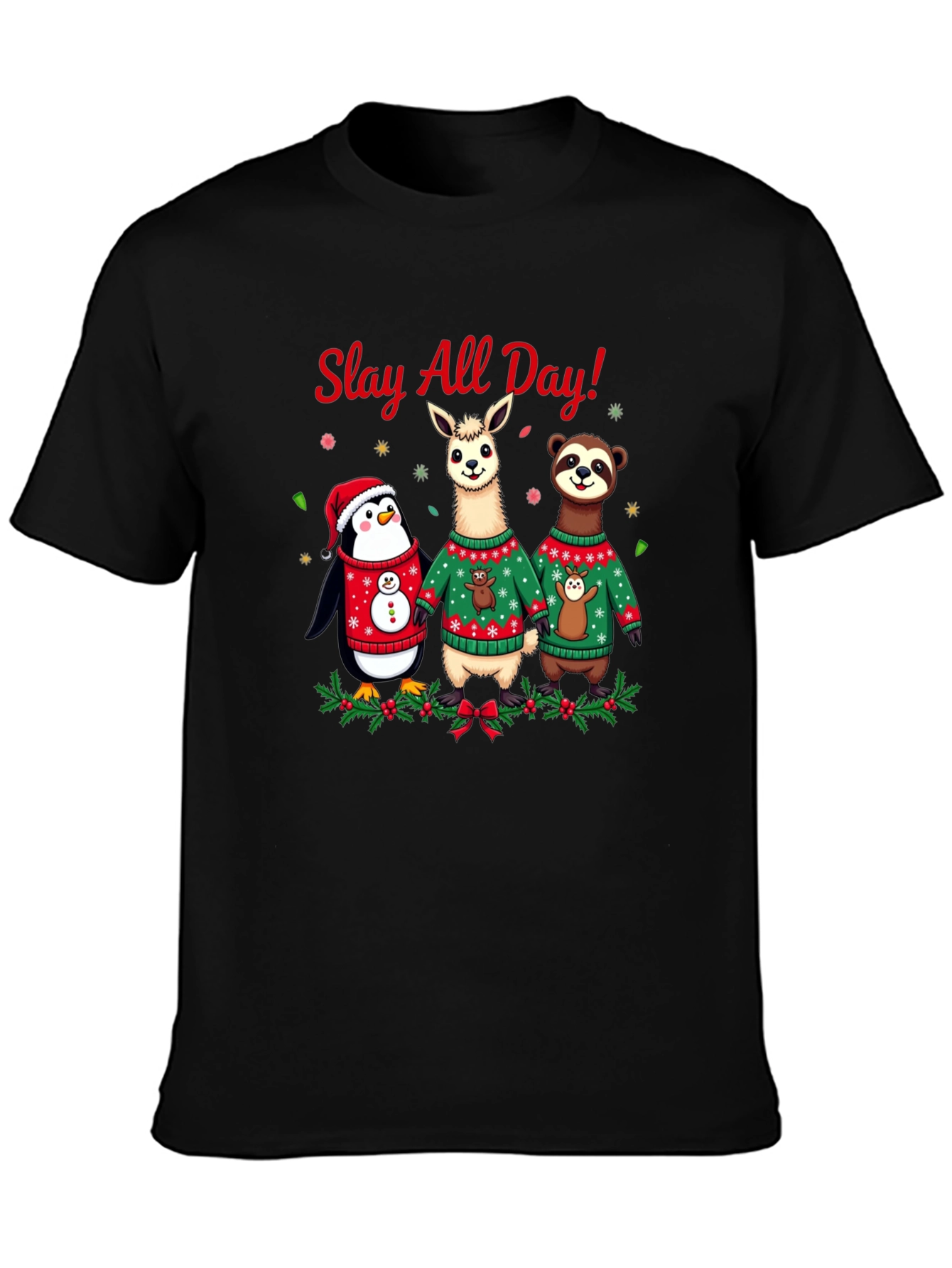 Slay All Day Christmas Animals Holiday T-Shirt