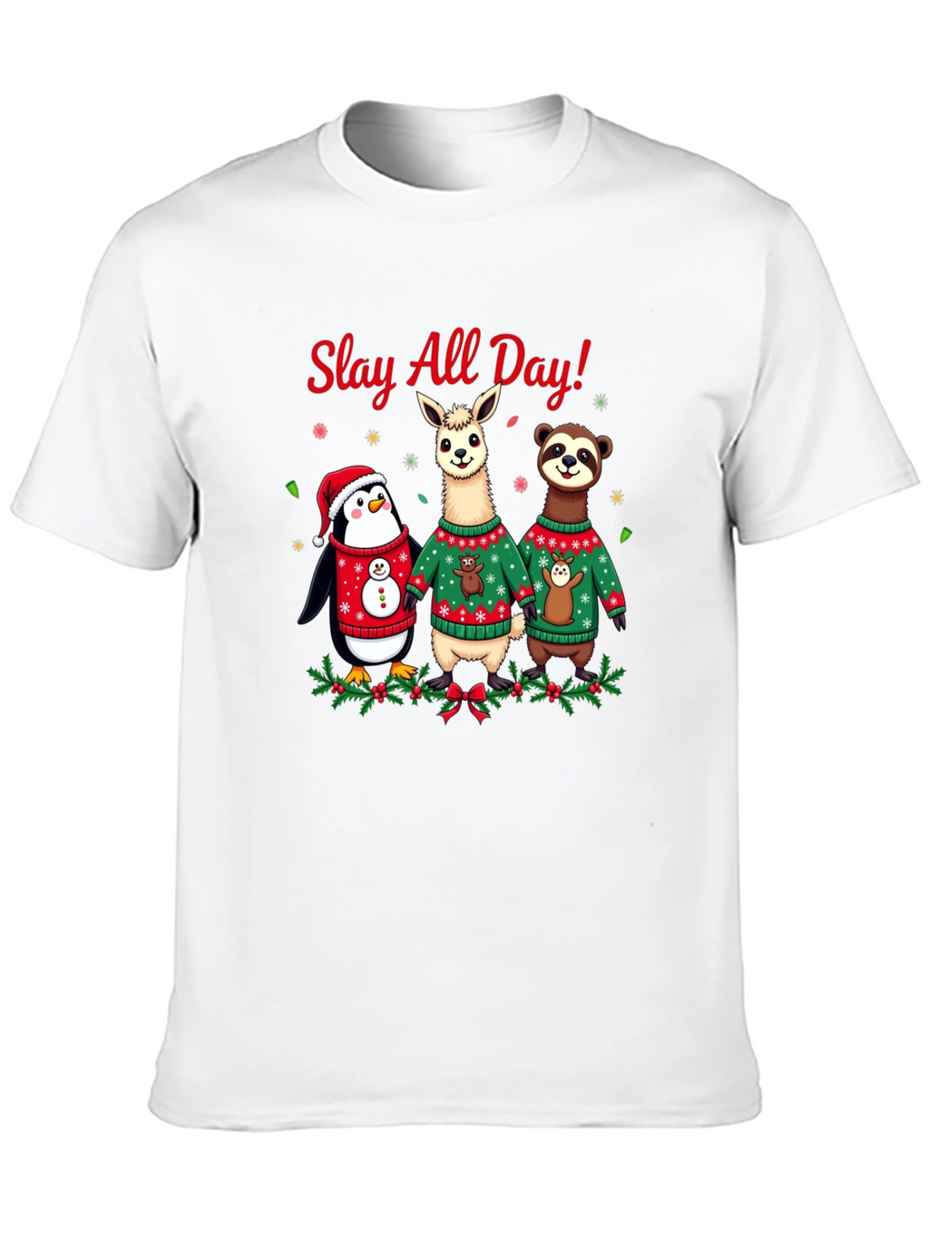 Slay All Day Christmas Animals Holiday T-Shirt