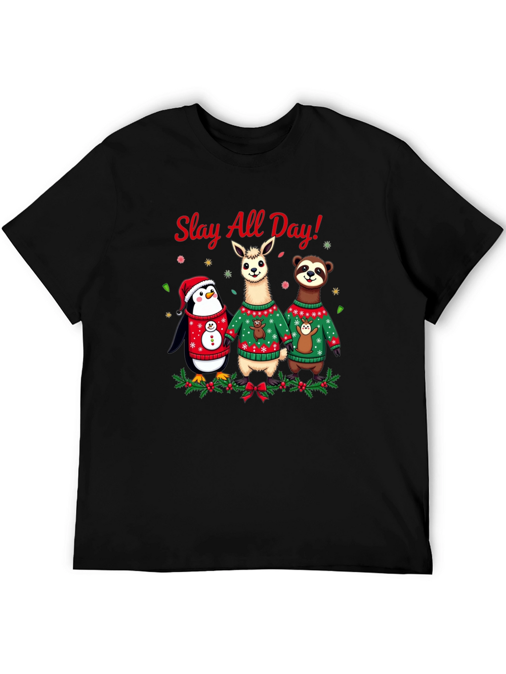 Slay All Day Christmas Animals Holiday T-Shirt