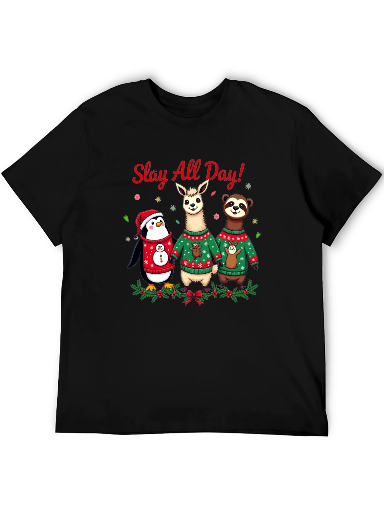 Slay All Day Christmas Animals Holiday T-Shirt