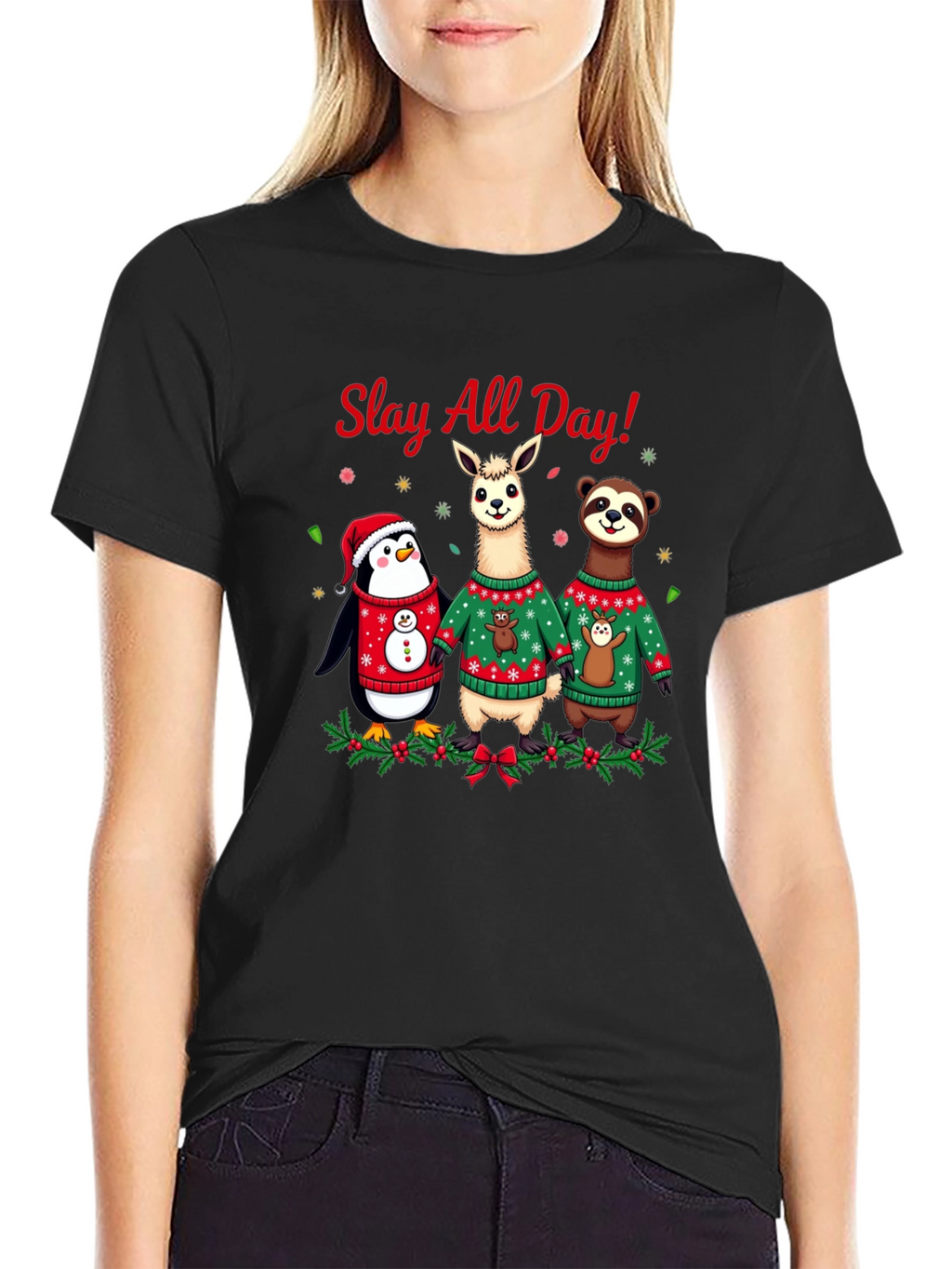 Slay All Day Christmas Animals Holiday T-Shirt