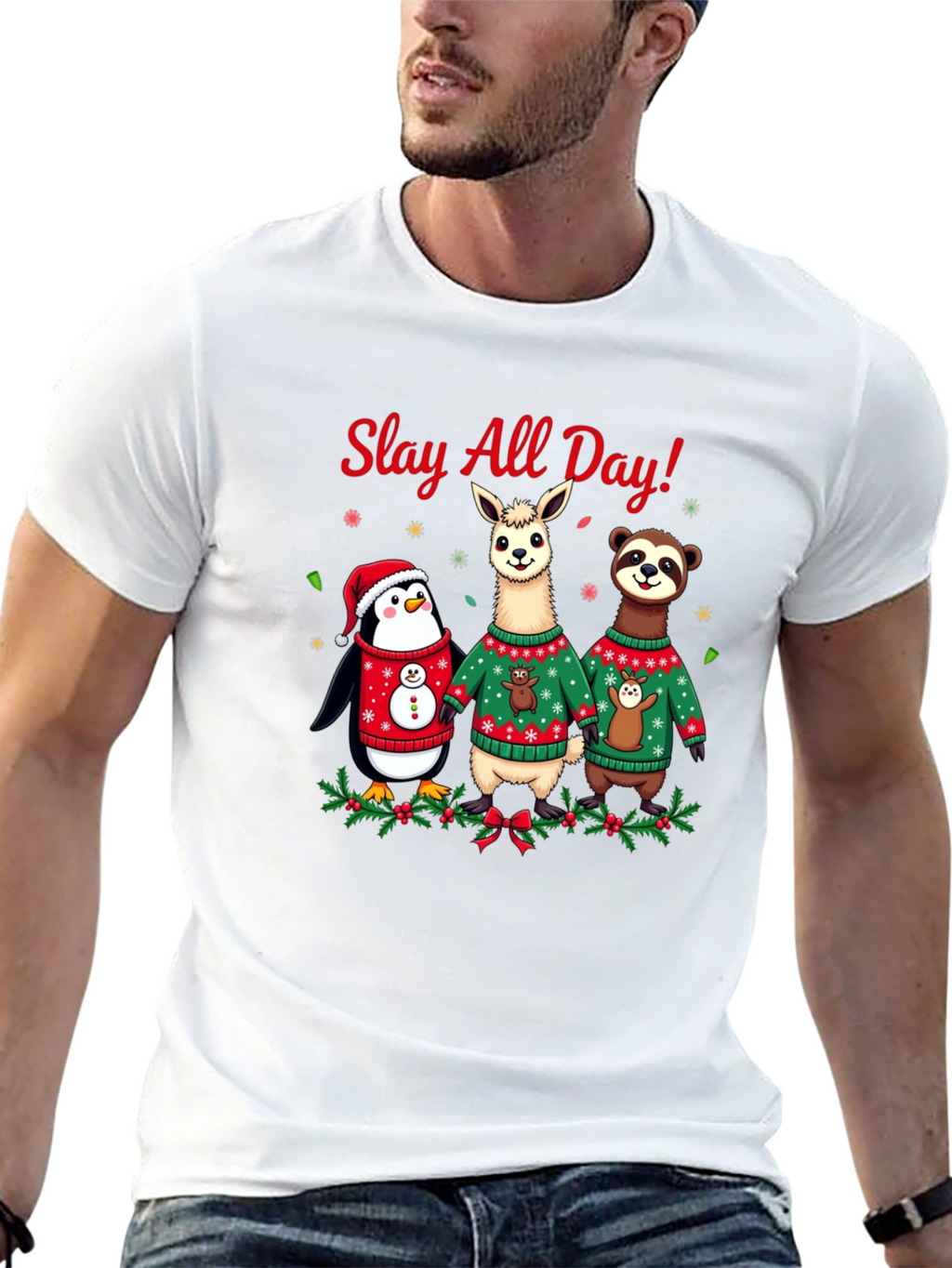 Slay All Day Christmas Animals Holiday T-Shirt