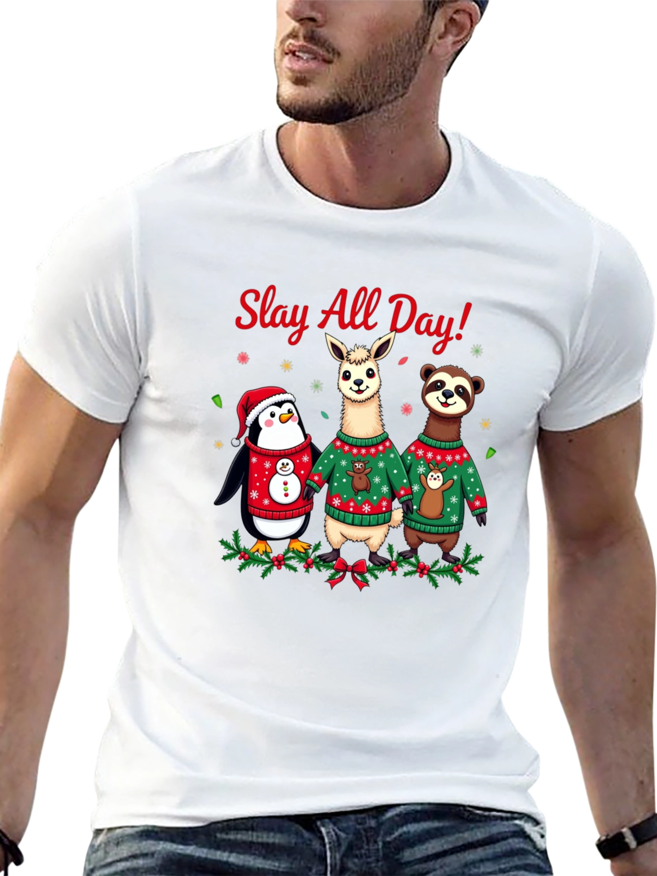 Slay All Day Christmas Animals Holiday T-Shirt