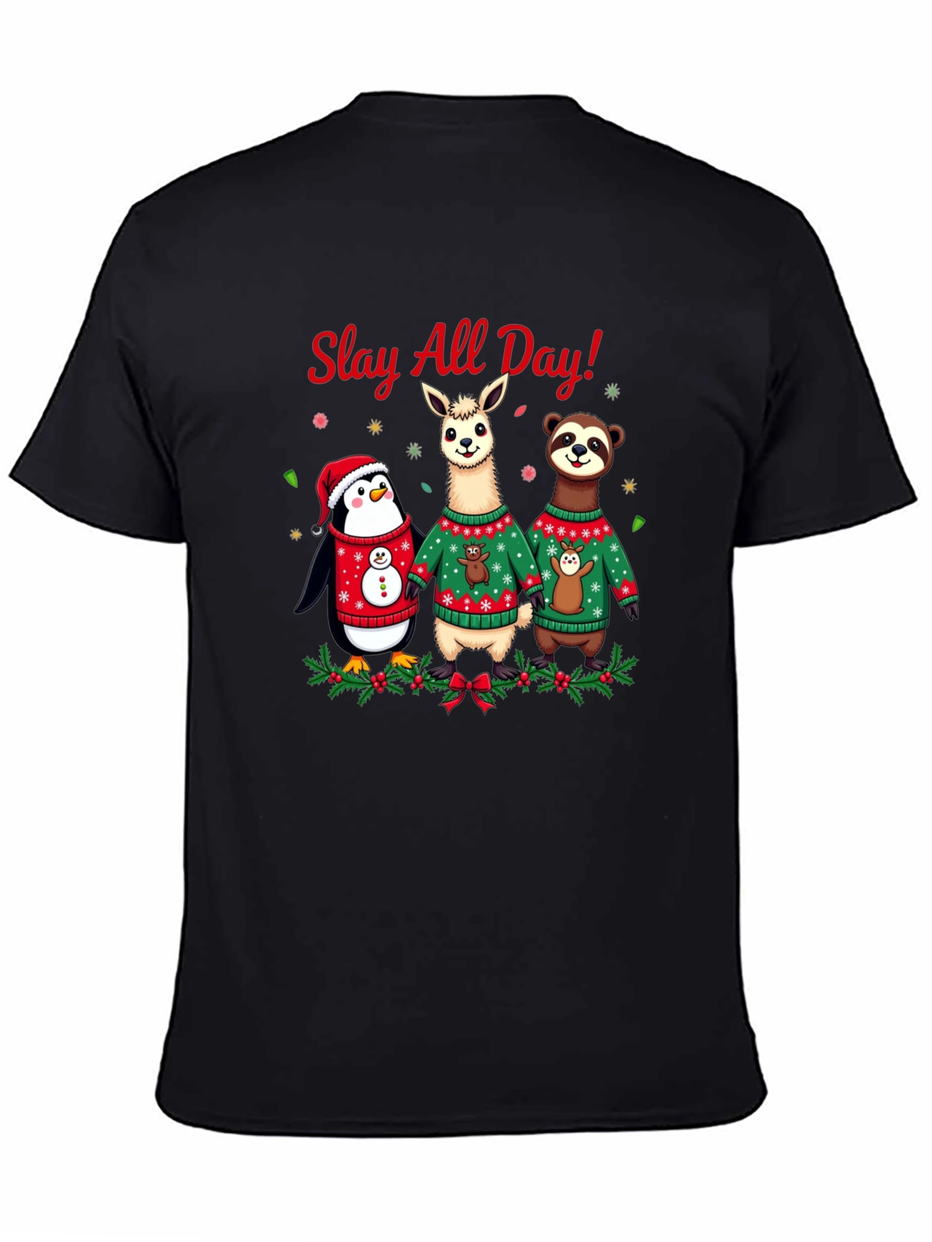 Slay All Day Christmas Animals Holiday T-Shirt