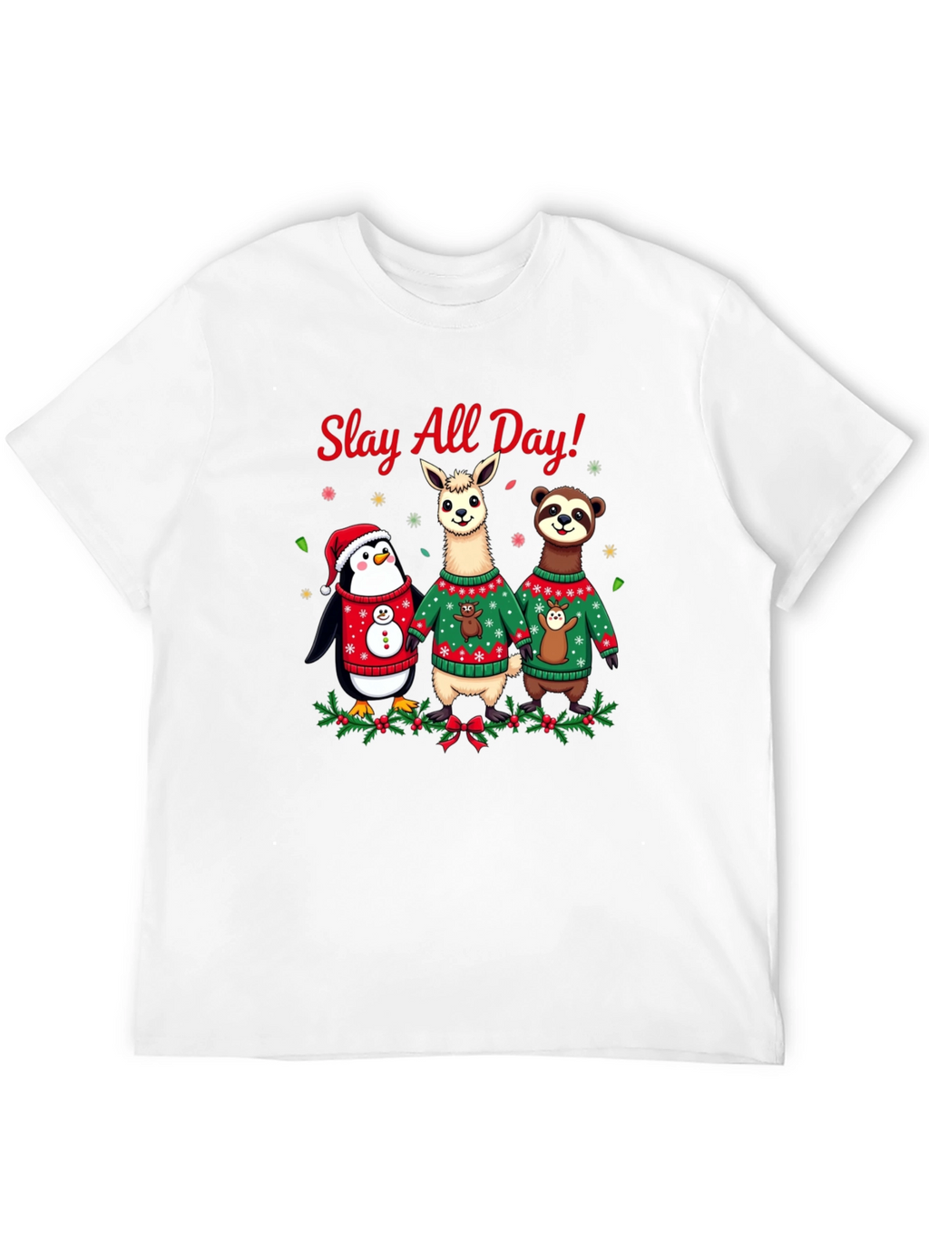 Slay All Day Christmas Animals Holiday T-Shirt