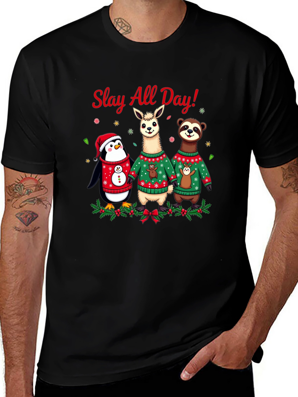 Slay All Day Christmas Animals Holiday T-Shirt