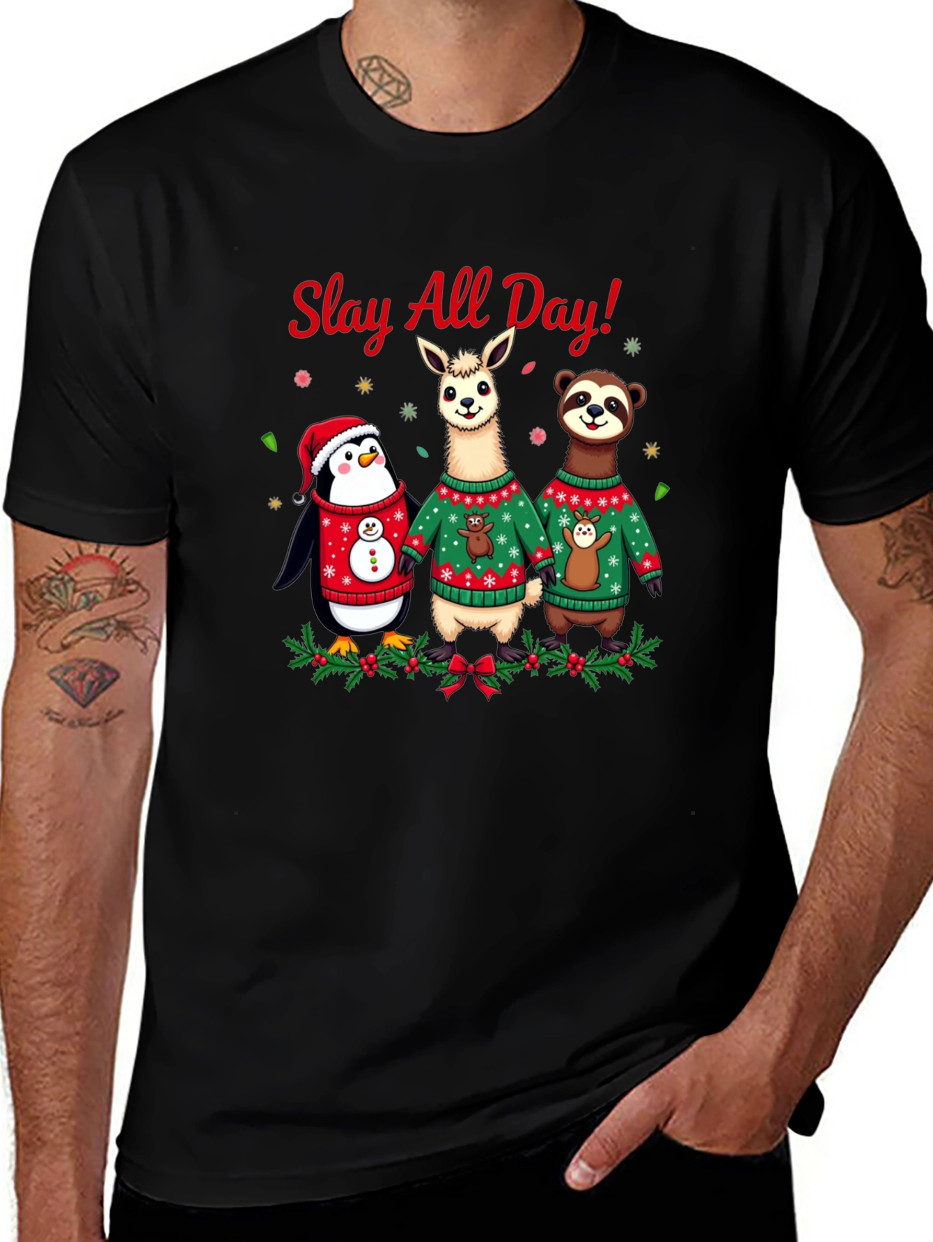 Slay All Day Christmas Animals Holiday T-Shirt