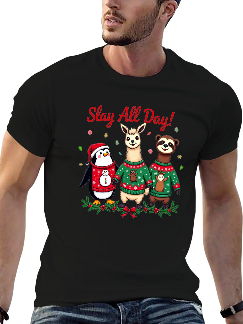 Slay All Day Christmas Animals Holiday T-Shirt