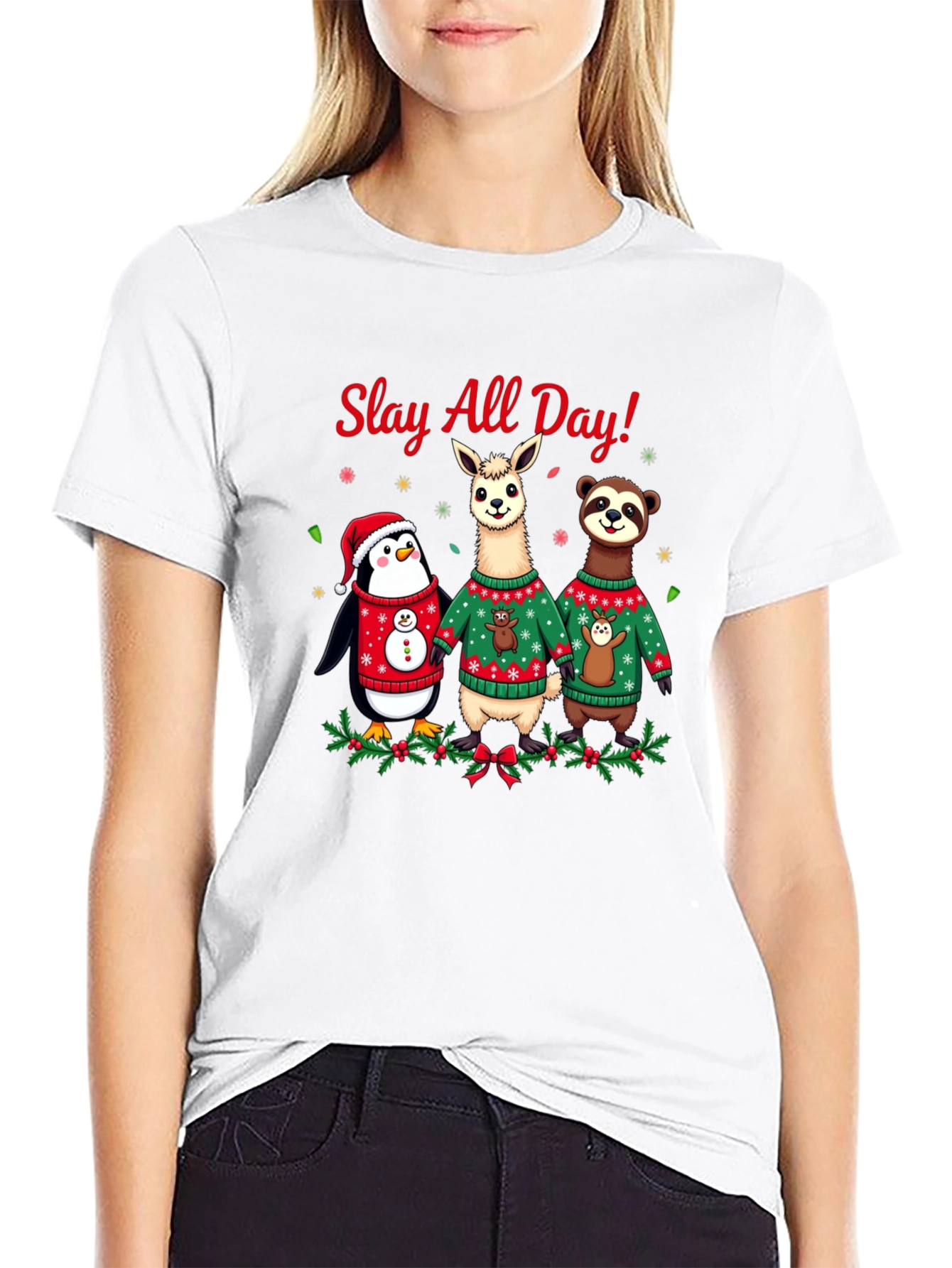 Slay All Day Christmas Animals Holiday T-Shirt