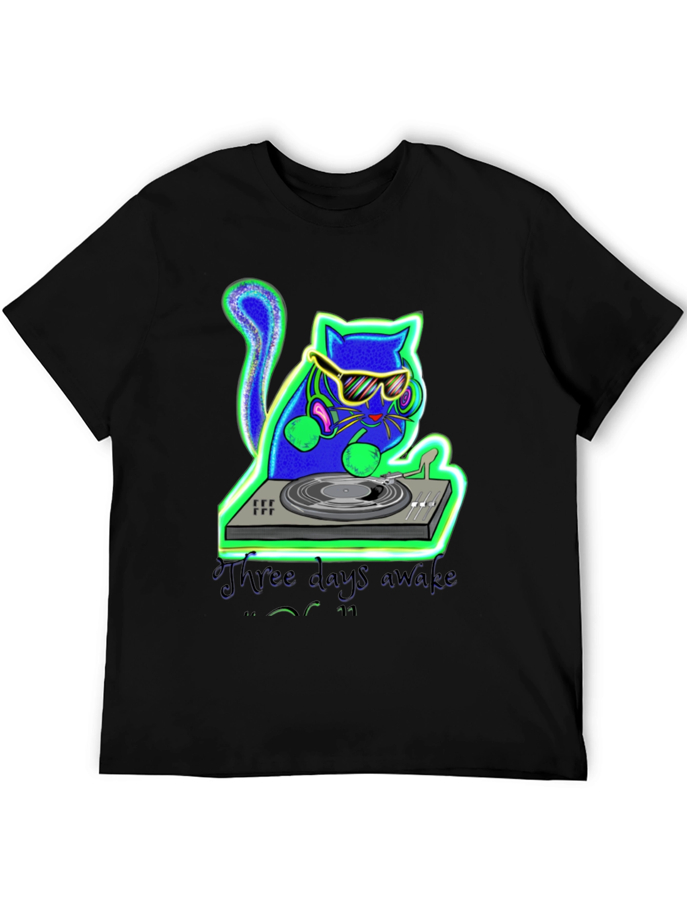 Three Days Awake DJ Cat Graphic T-Shirt