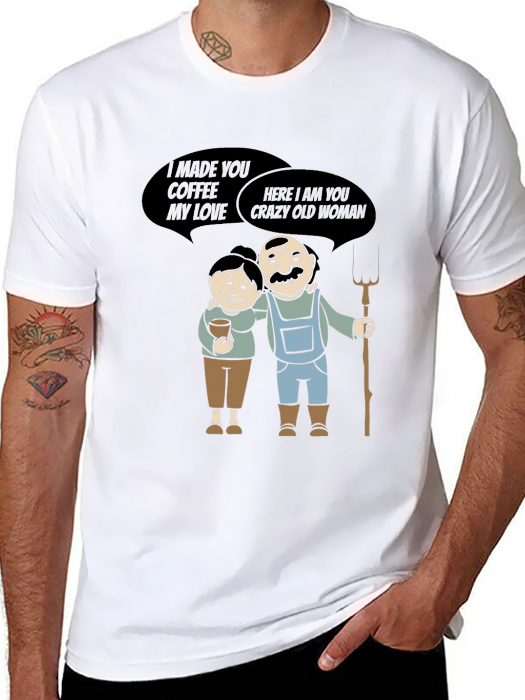 Coffee & Crazy Old Woman T-Shirt Funny Farmer Tee