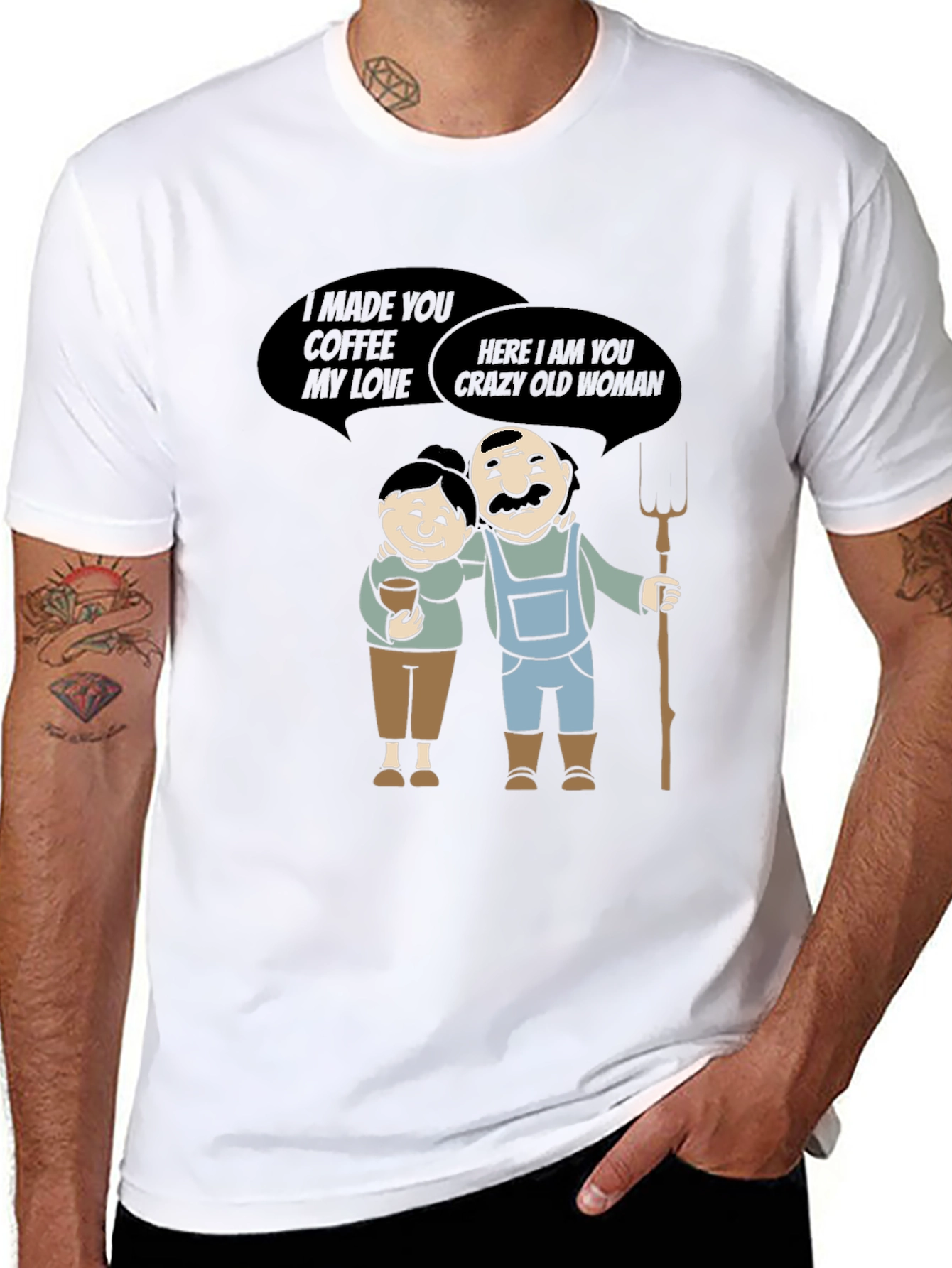 Coffee & Crazy Old Woman T-Shirt Funny Farmer Tee
