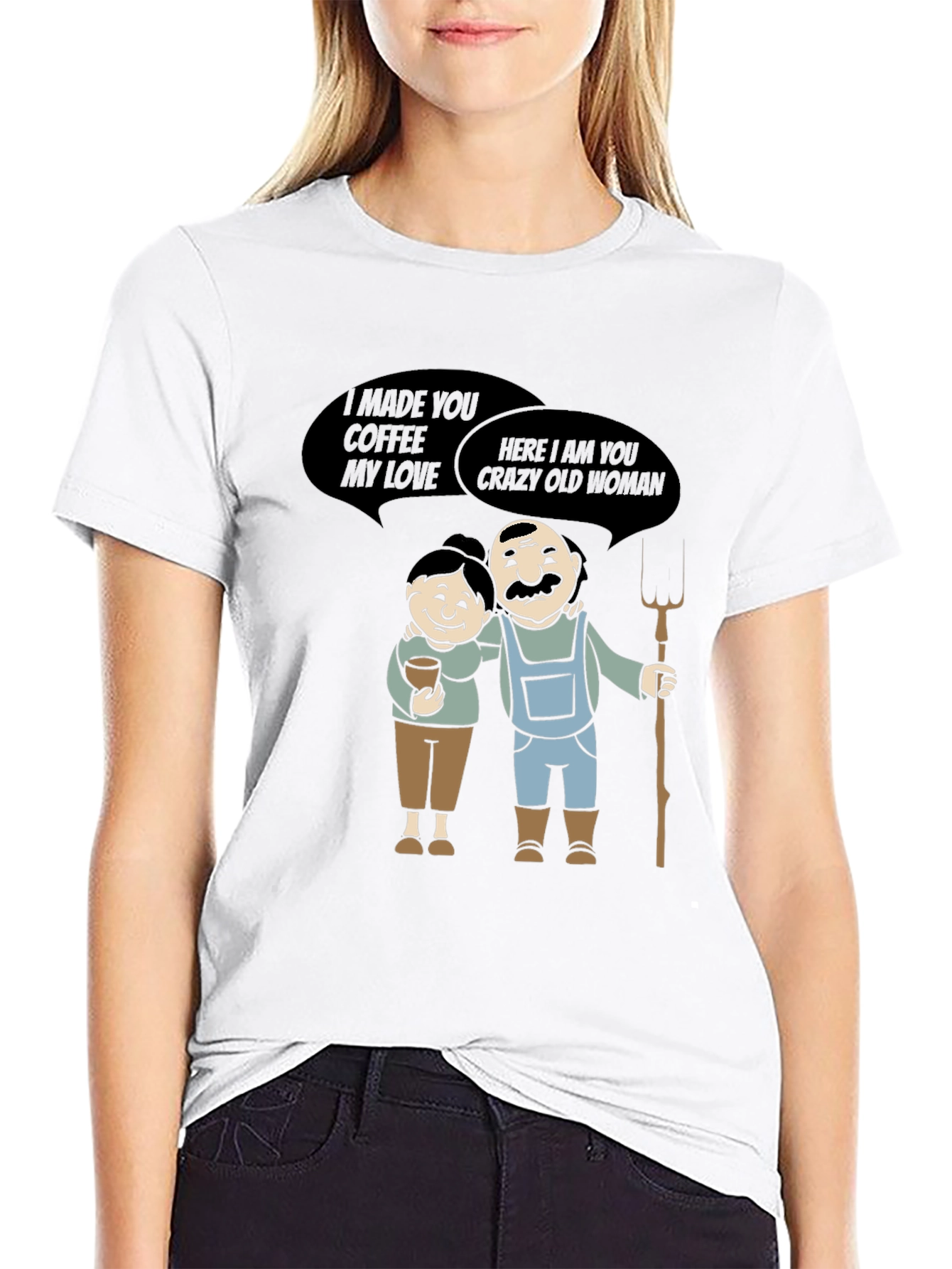 Coffee & Crazy Old Woman T-Shirt Funny Farmer Tee