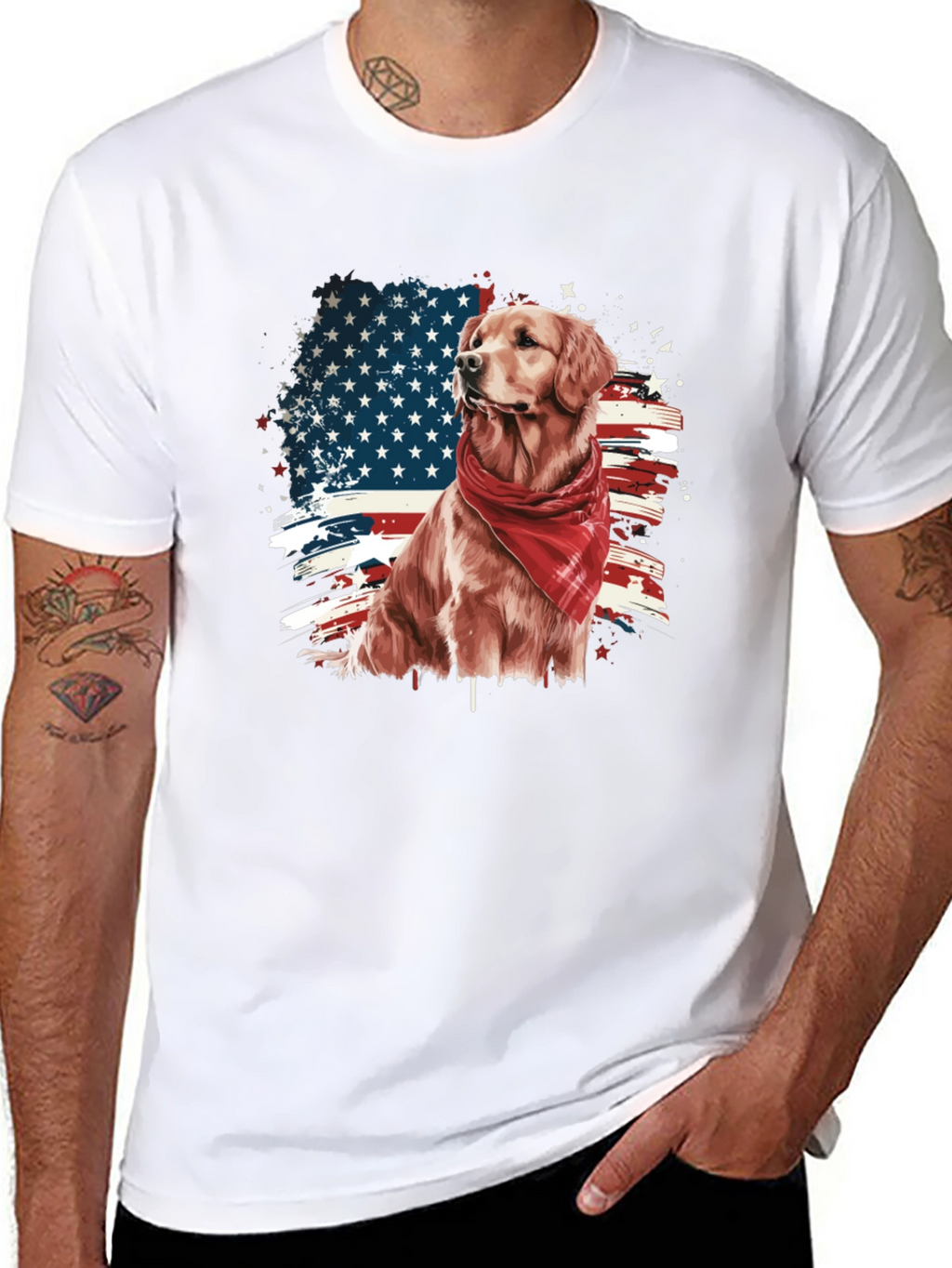 Golden Retriever American Flag Graphic Tee