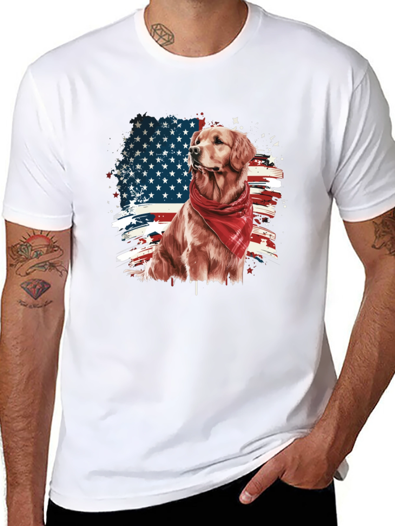 Golden Retriever American Flag Graphic Tee