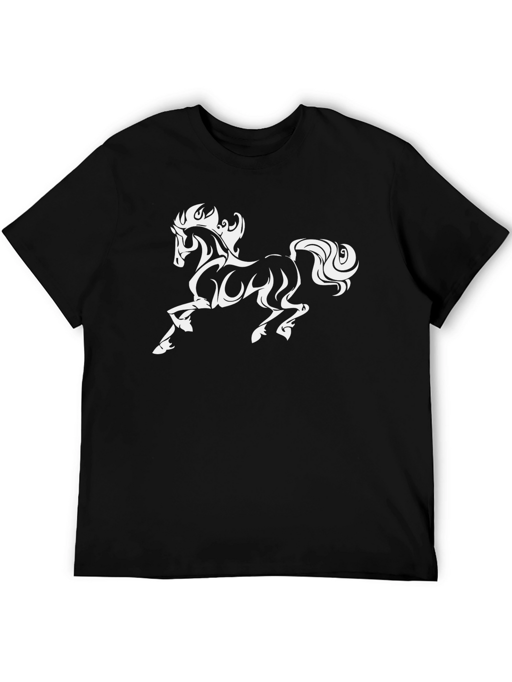 Mens Black T-Shirt with White Horse Graphic