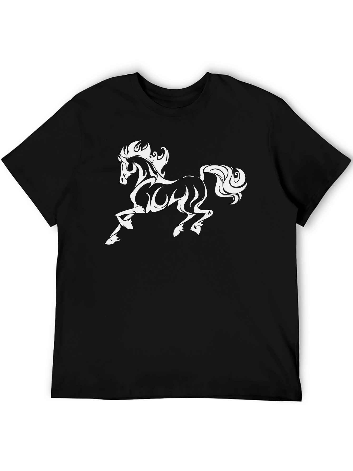 Mens Black T-Shirt with White Horse Graphic