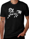 Mens Black T-Shirt with White Horse Graphic