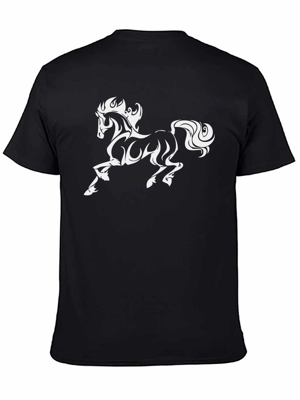 Mens Black T-Shirt with White Horse Graphic