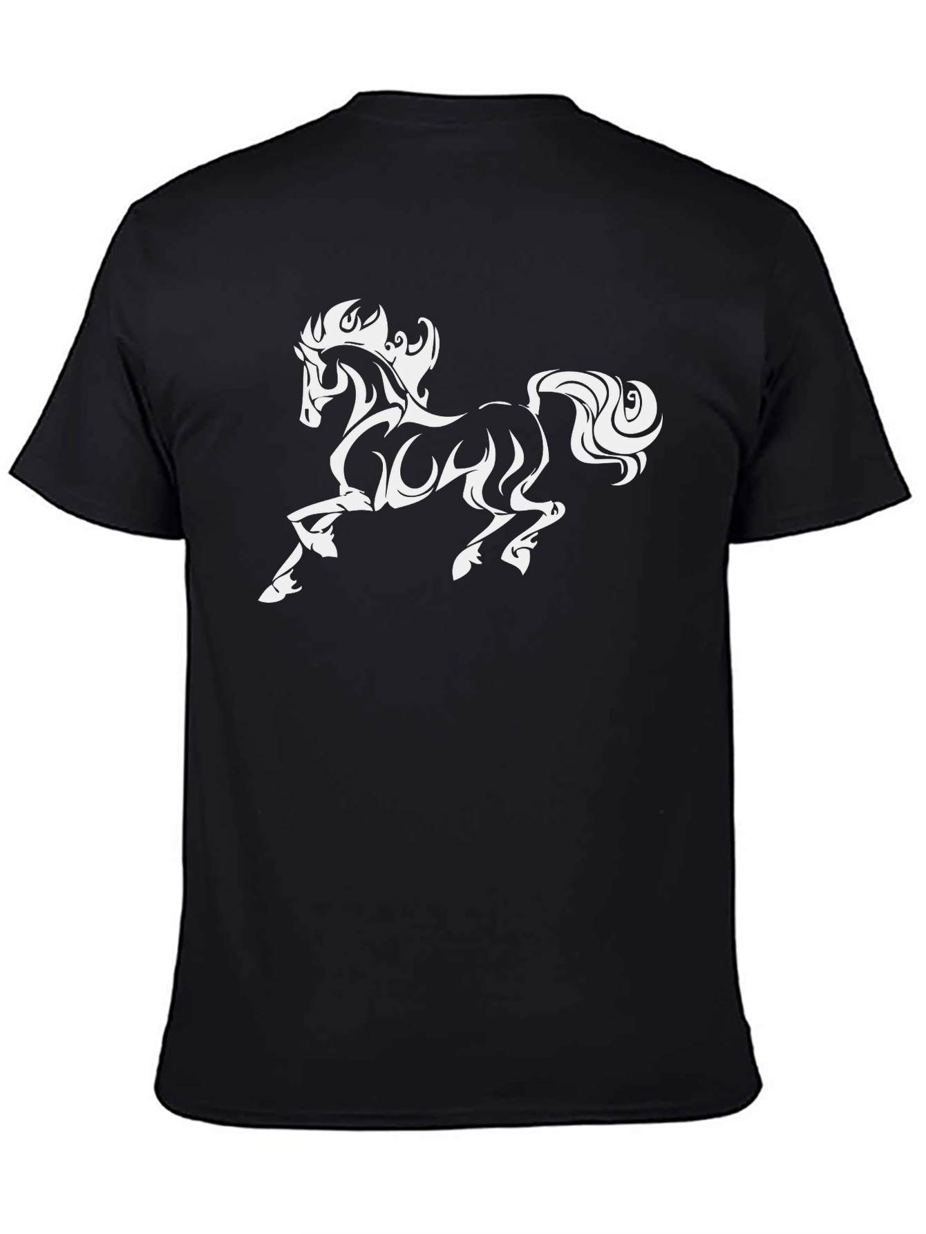Mens Black T-Shirt with White Horse Graphic