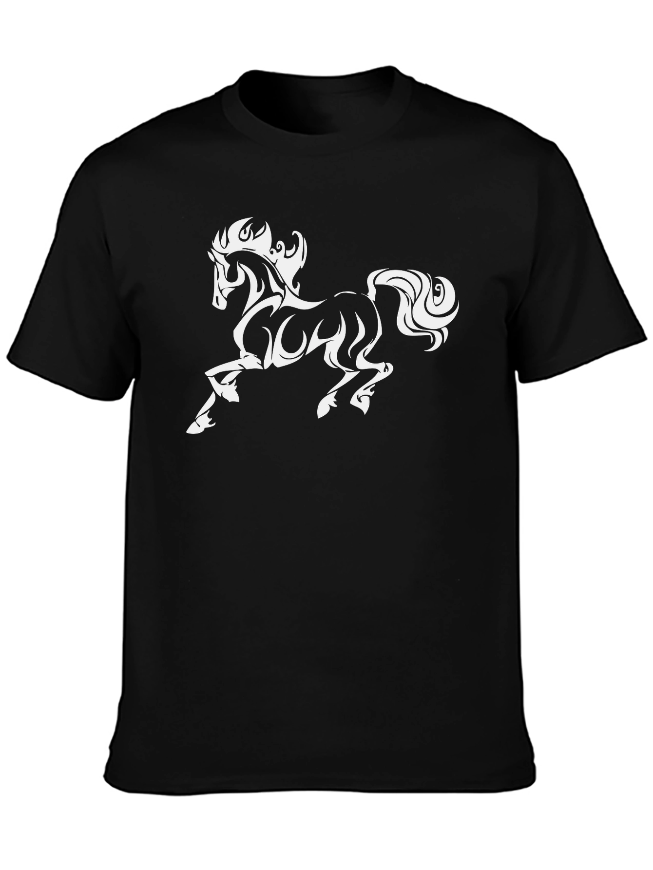 Mens Black T-Shirt with White Horse Graphic