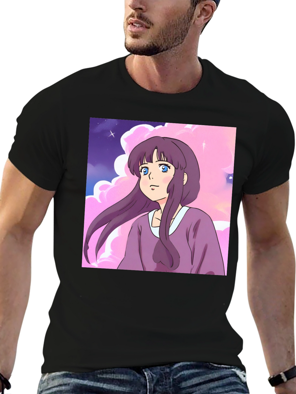 Anime Girl T-Shirt - Kawaii Purple Cartoon Tee